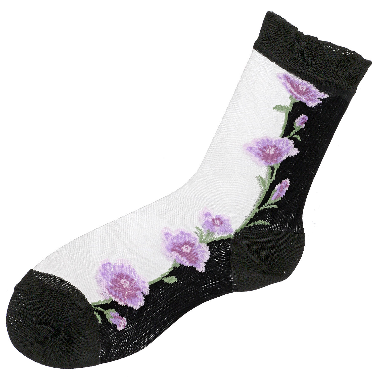 シースルーソックス 丈長  花柄（タチアオイ） - 画像4