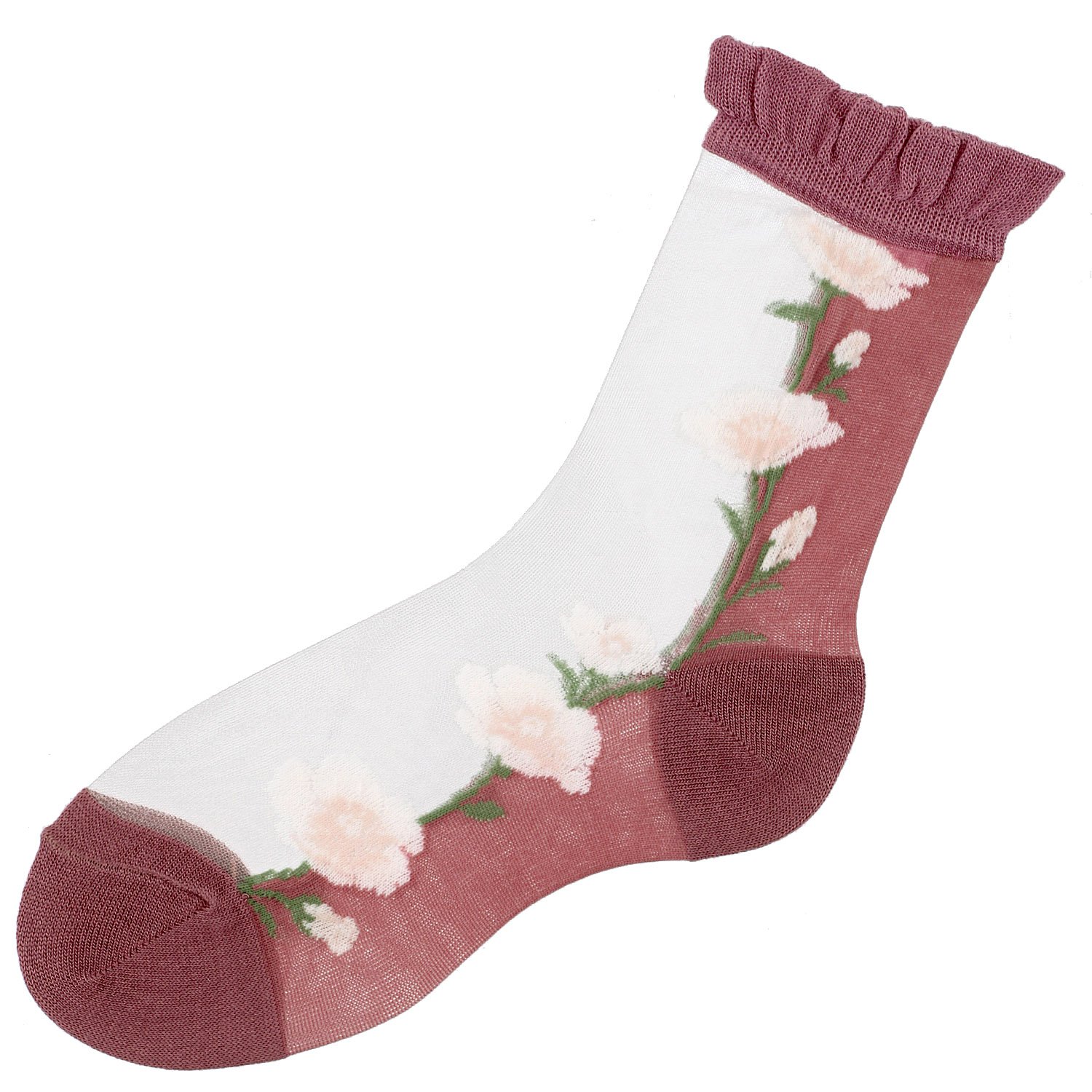 シースルーソックス 丈長  花柄（タチアオイ） - 画像6