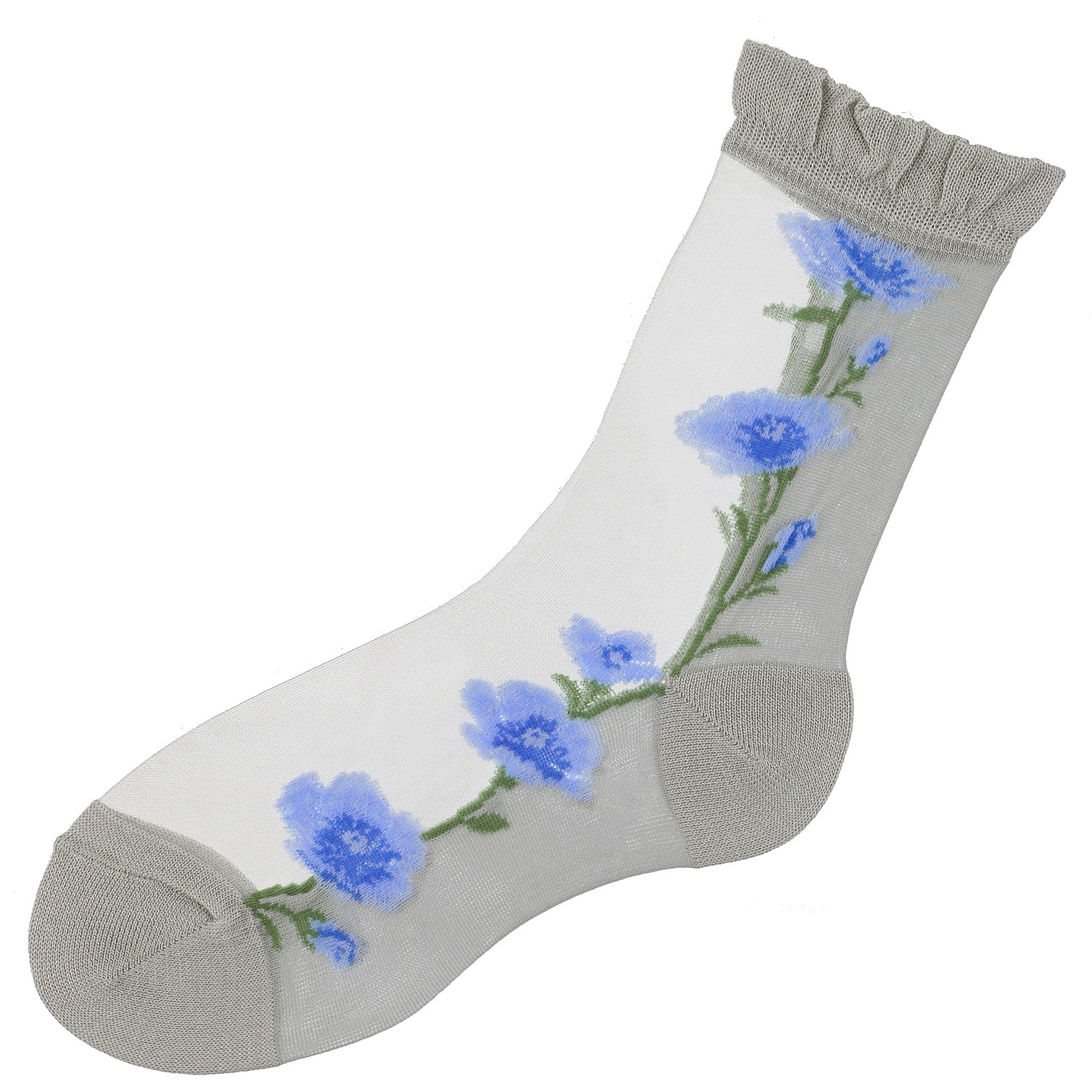 シースルーソックス 丈長  花柄（タチアオイ）