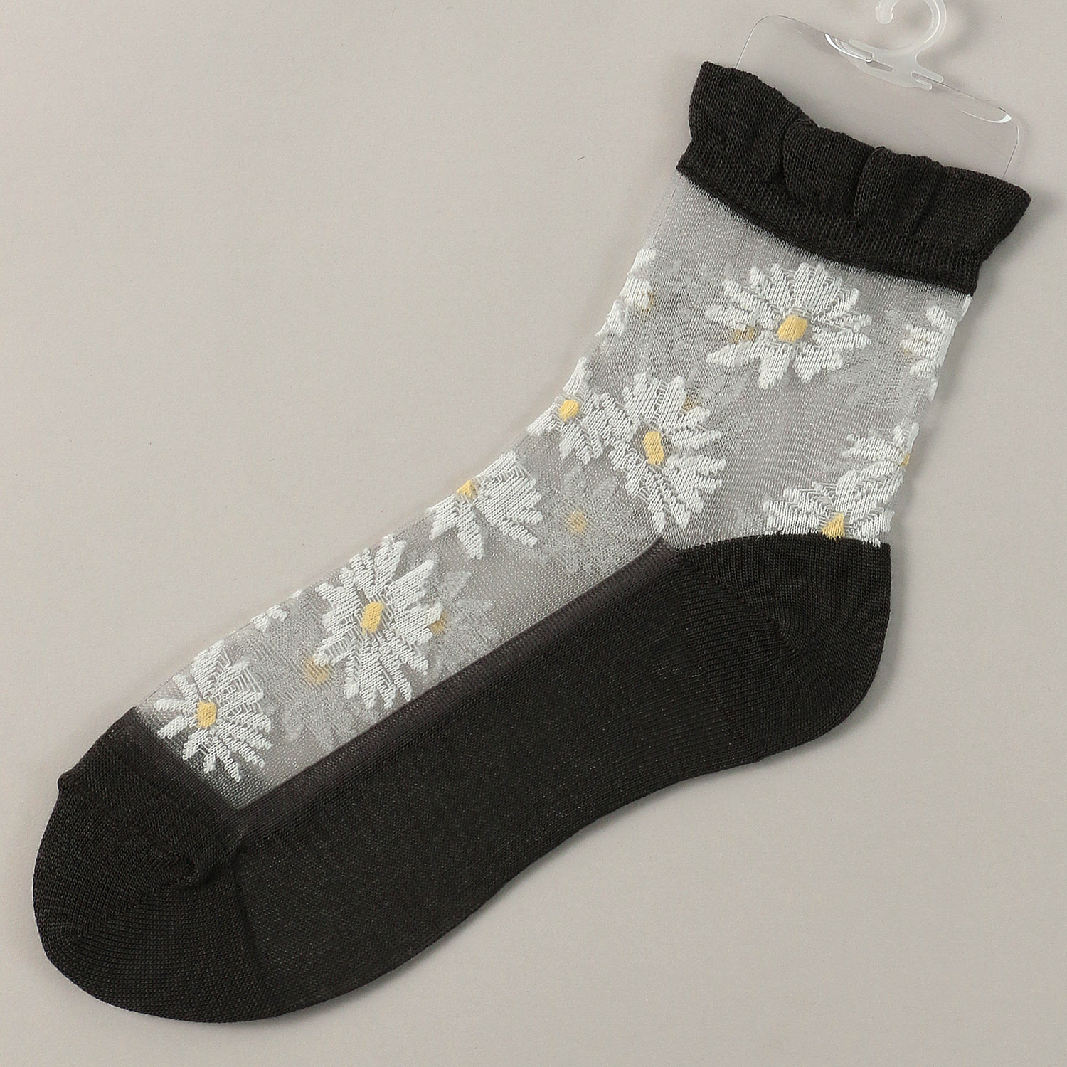 シースルーソックス クルー丈 マーガレット花束柄 - 画像2