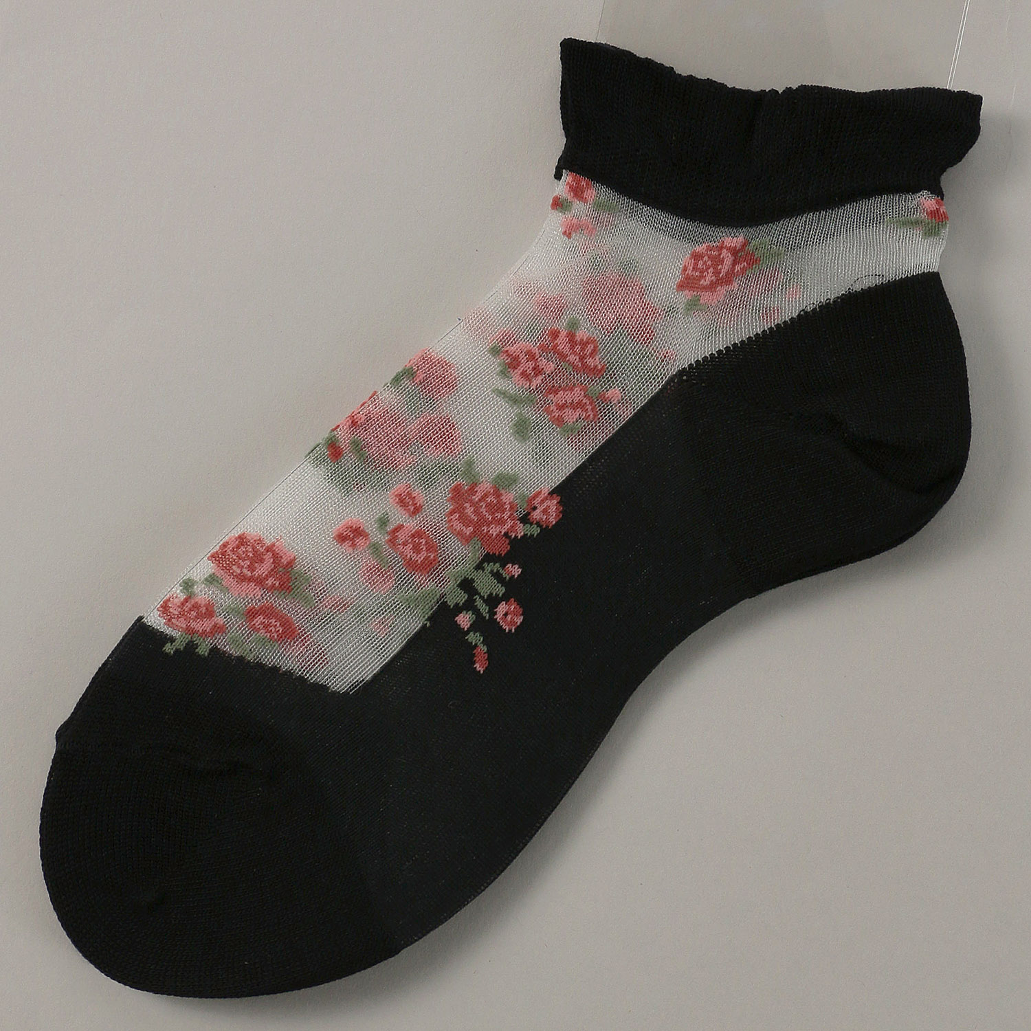 シースルーソックス ショート丈 バラブーケ柄 - 画像3