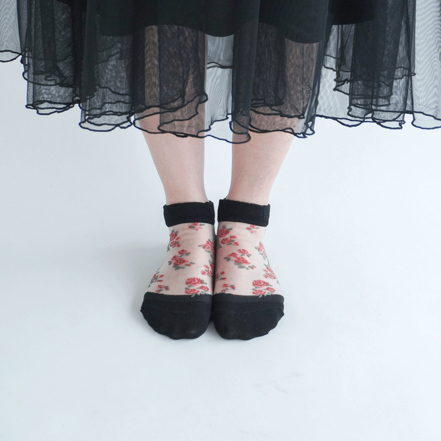 シースルーソックス ショート丈 バラブーケ柄 - 画像4
