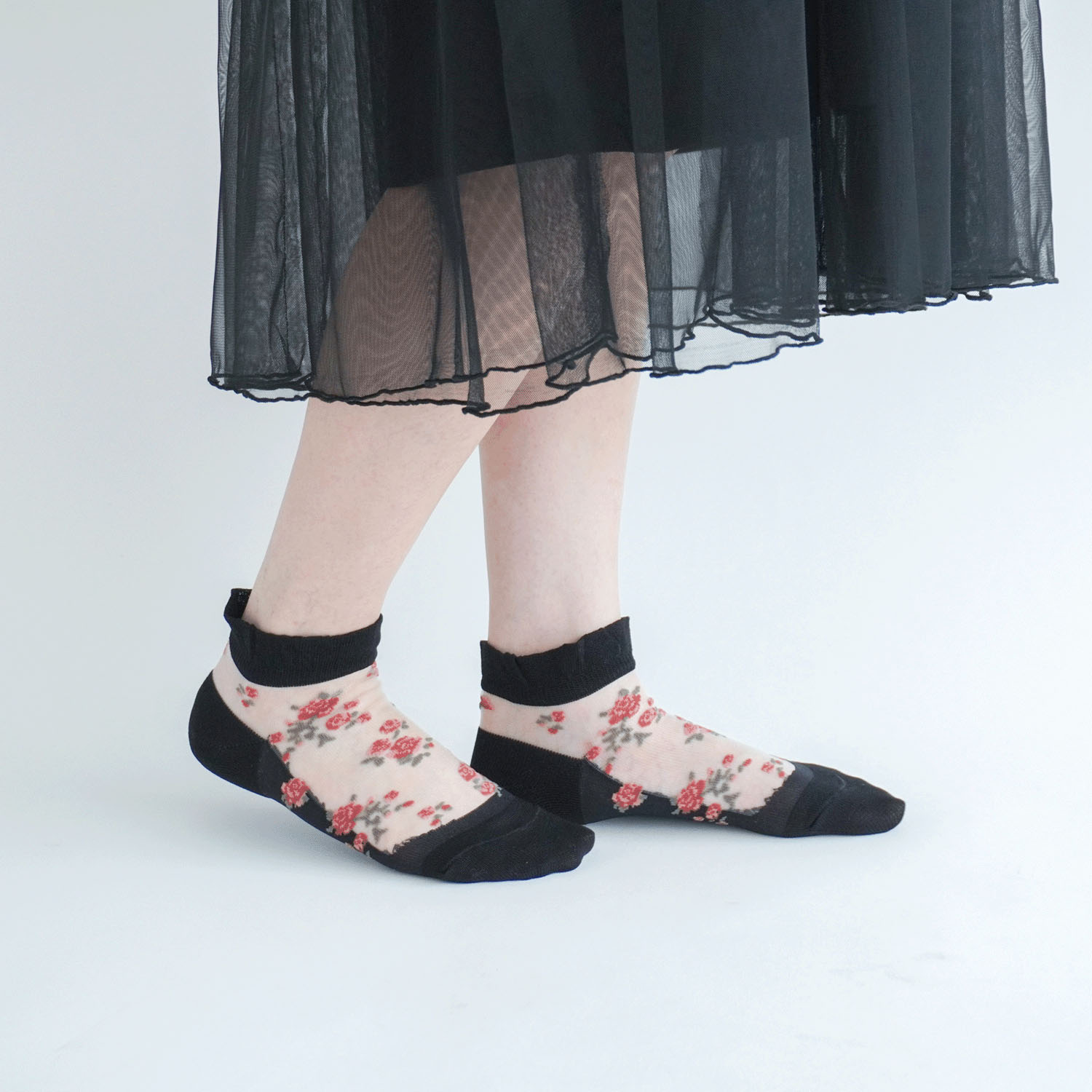 シースルーソックス ショート丈 バラブーケ柄 - 画像5