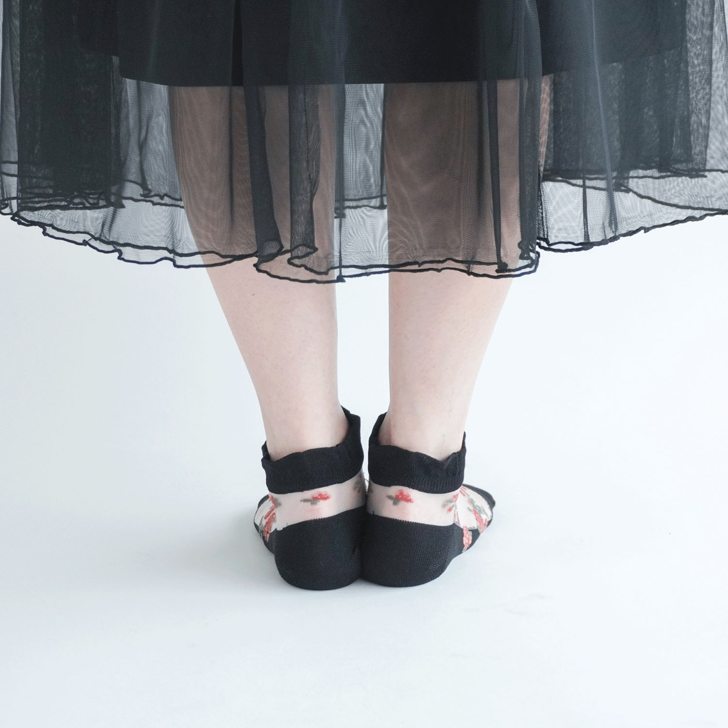 シースルーソックス ショート丈 バラブーケ柄 - 画像6