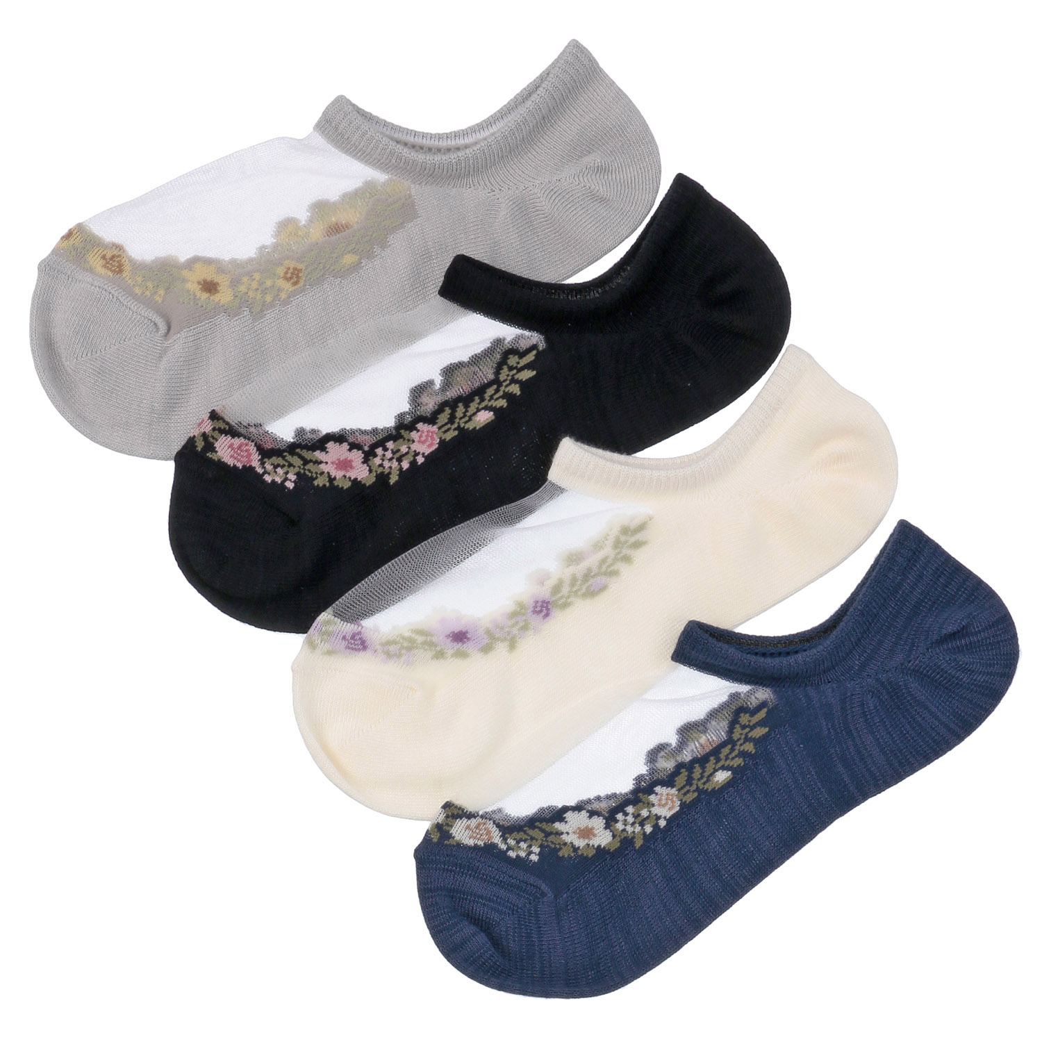 シースルーソックス  カバーソックス  花草柄