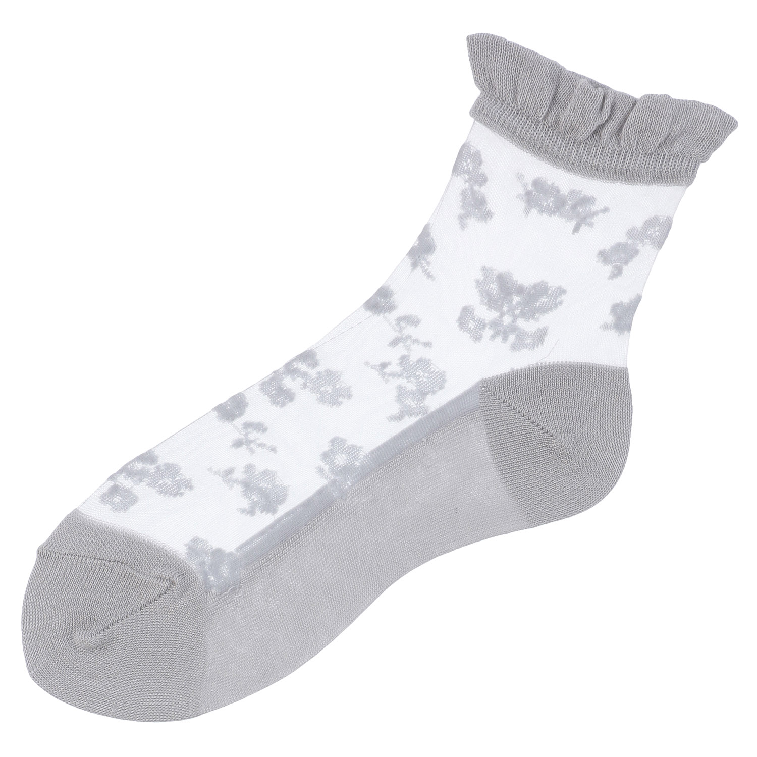 シースルーソックス クルー丈 モノトーン花柄 - 画像3