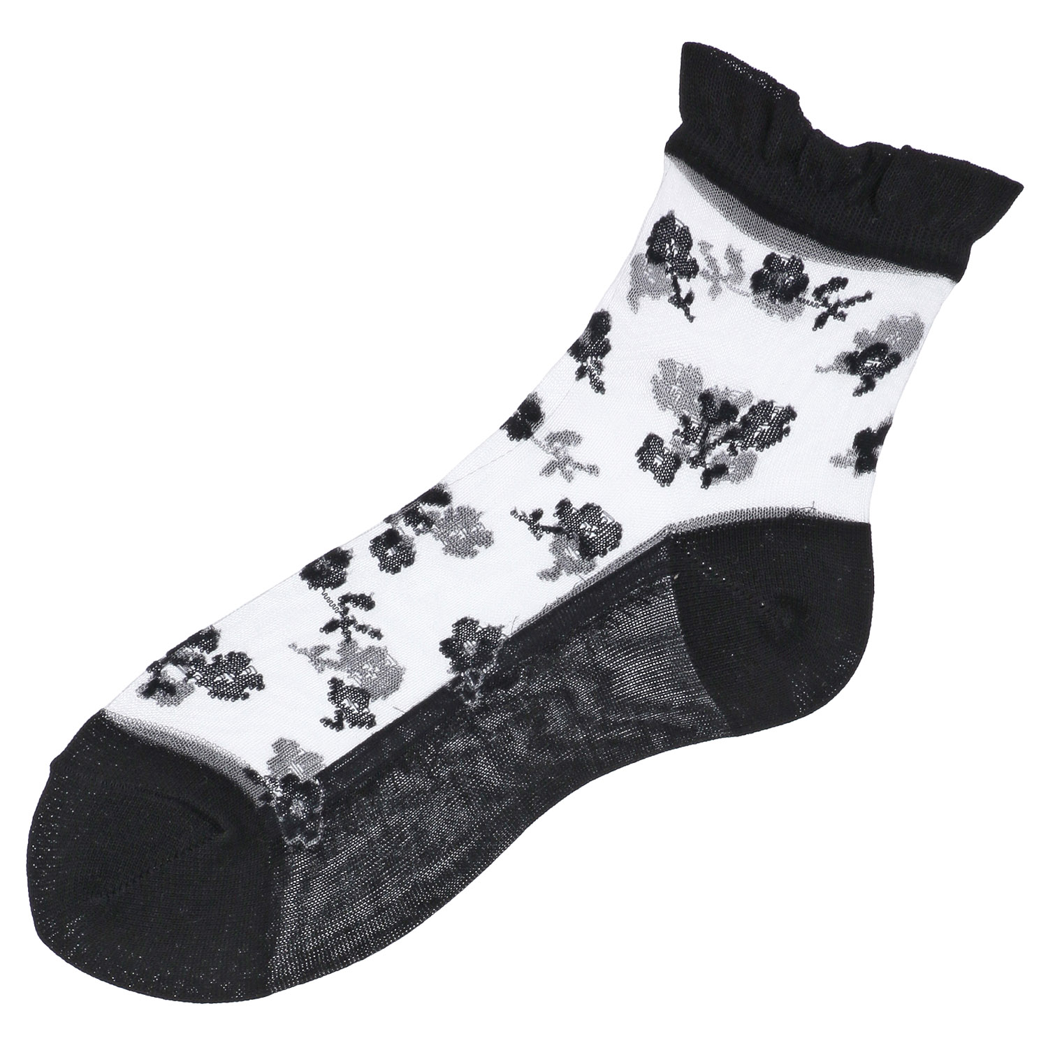 シースルーソックス クルー丈 モノトーン花柄 - 画像4