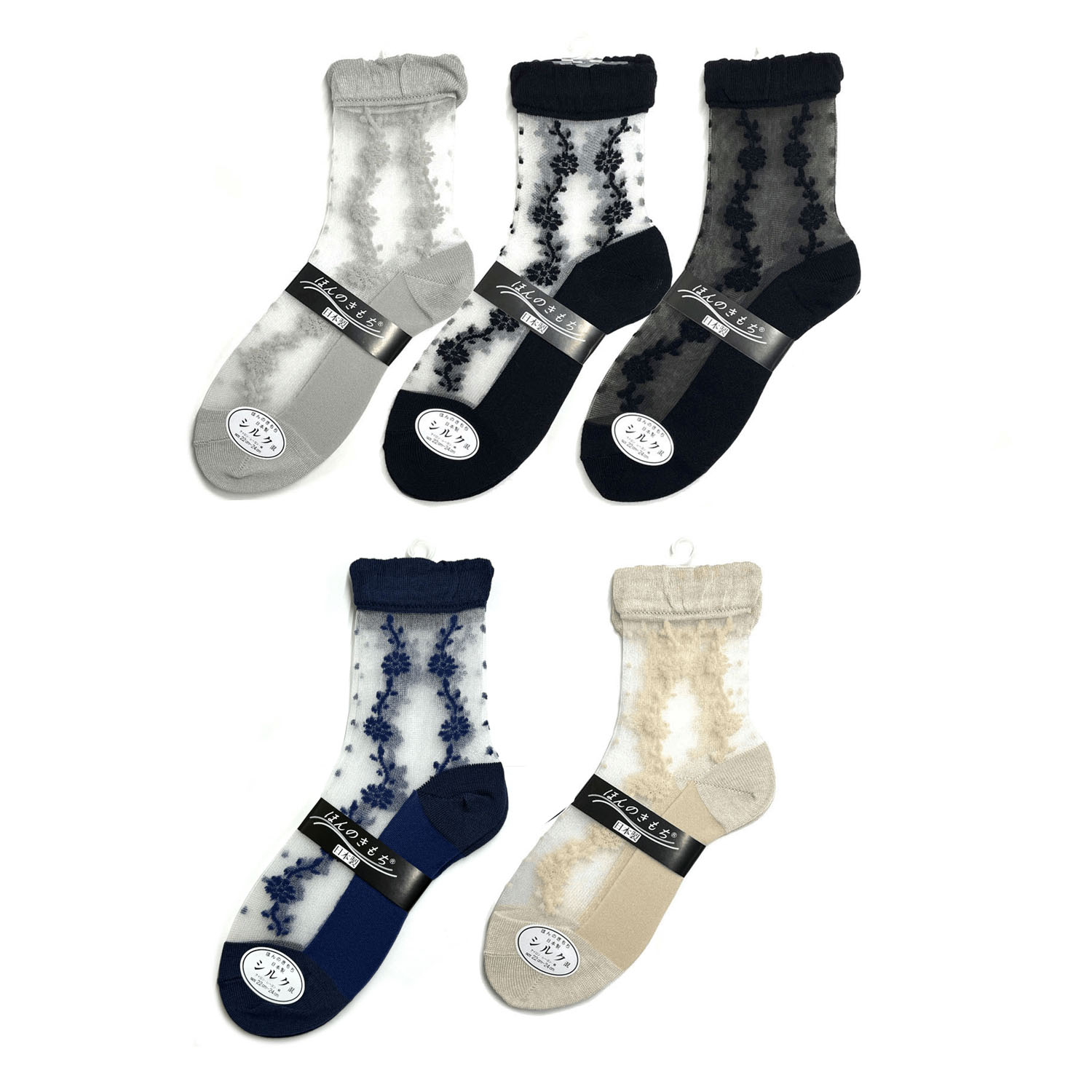 ミドルゲージシースルーソックス エレガント花