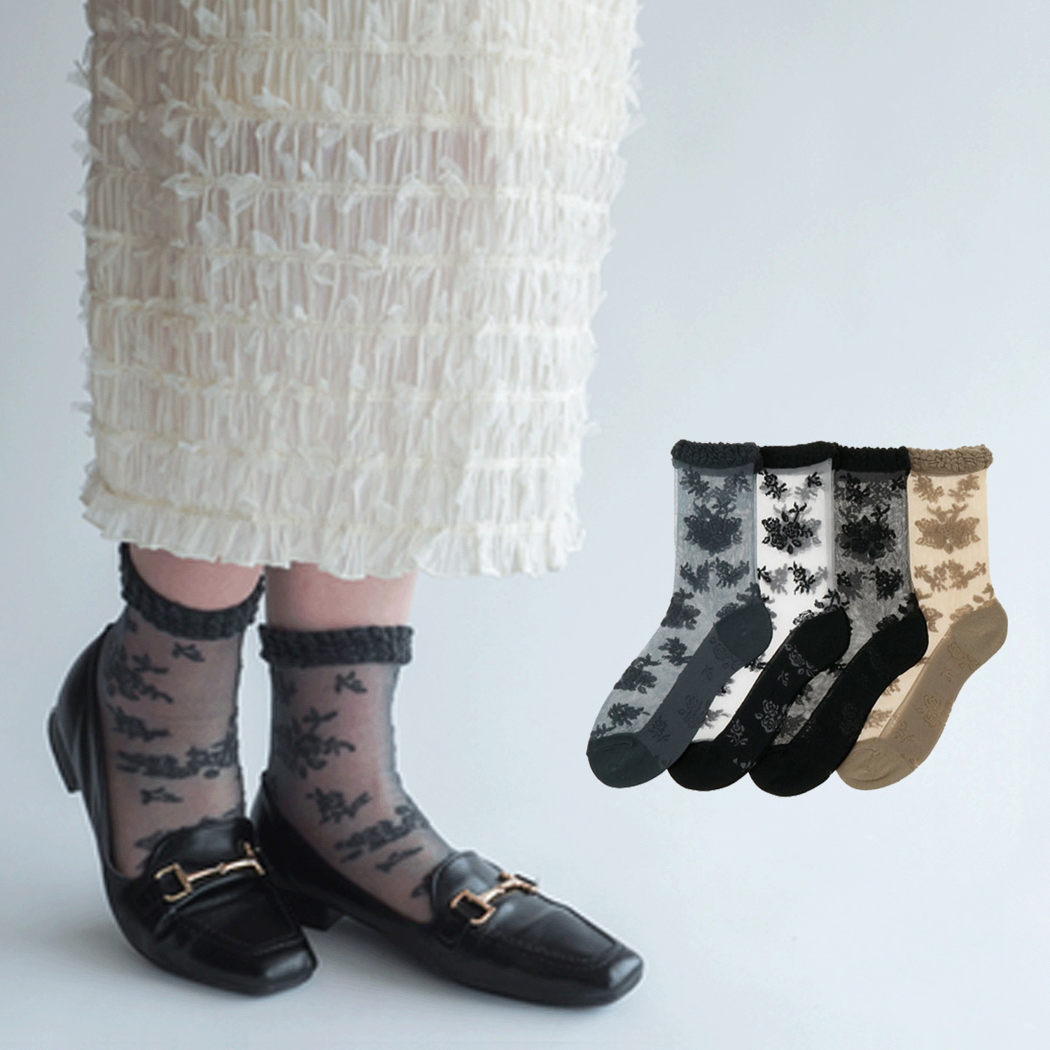 大人気★シースルーソックス 総バラ柄