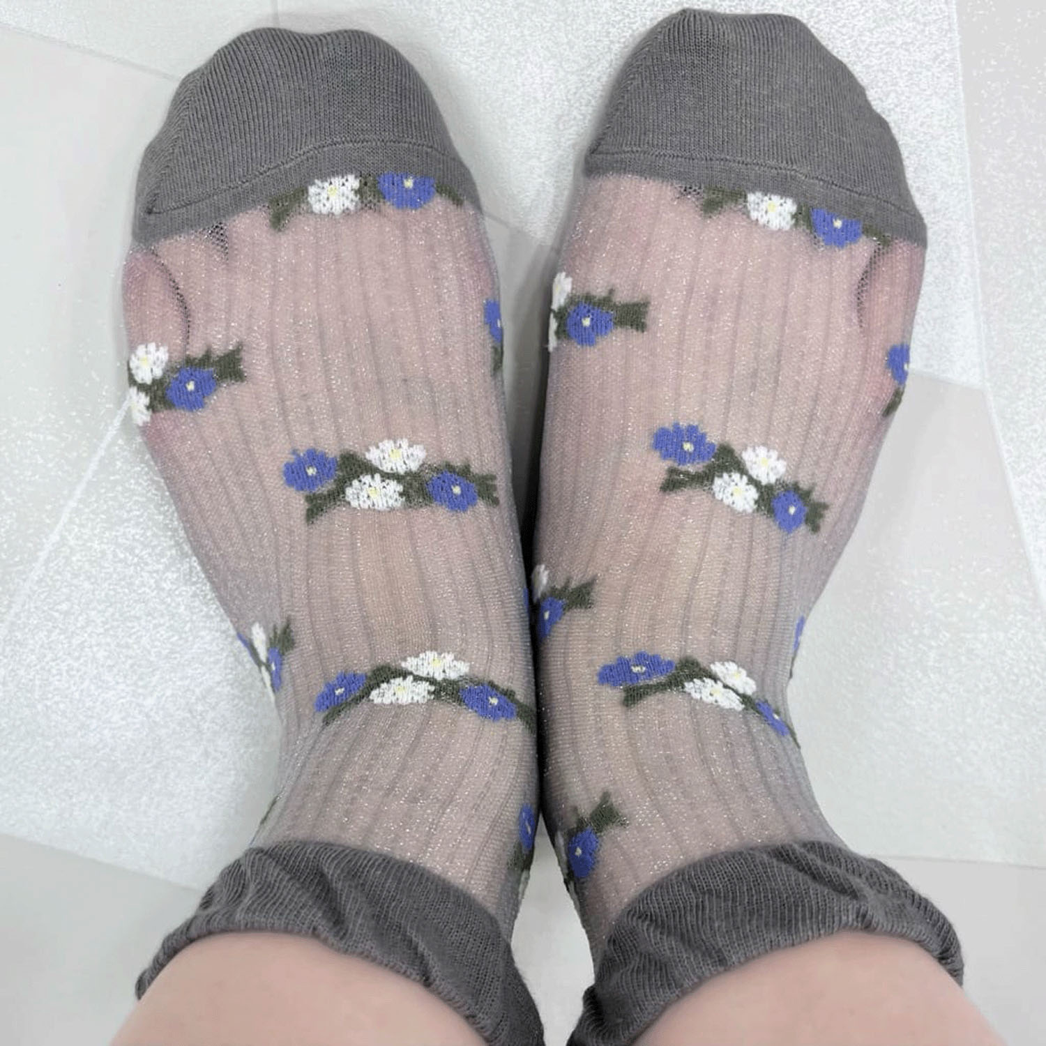 やわらかナイロン シースルーソックス  ストライプお花柄【在庫限り】 - 画像3