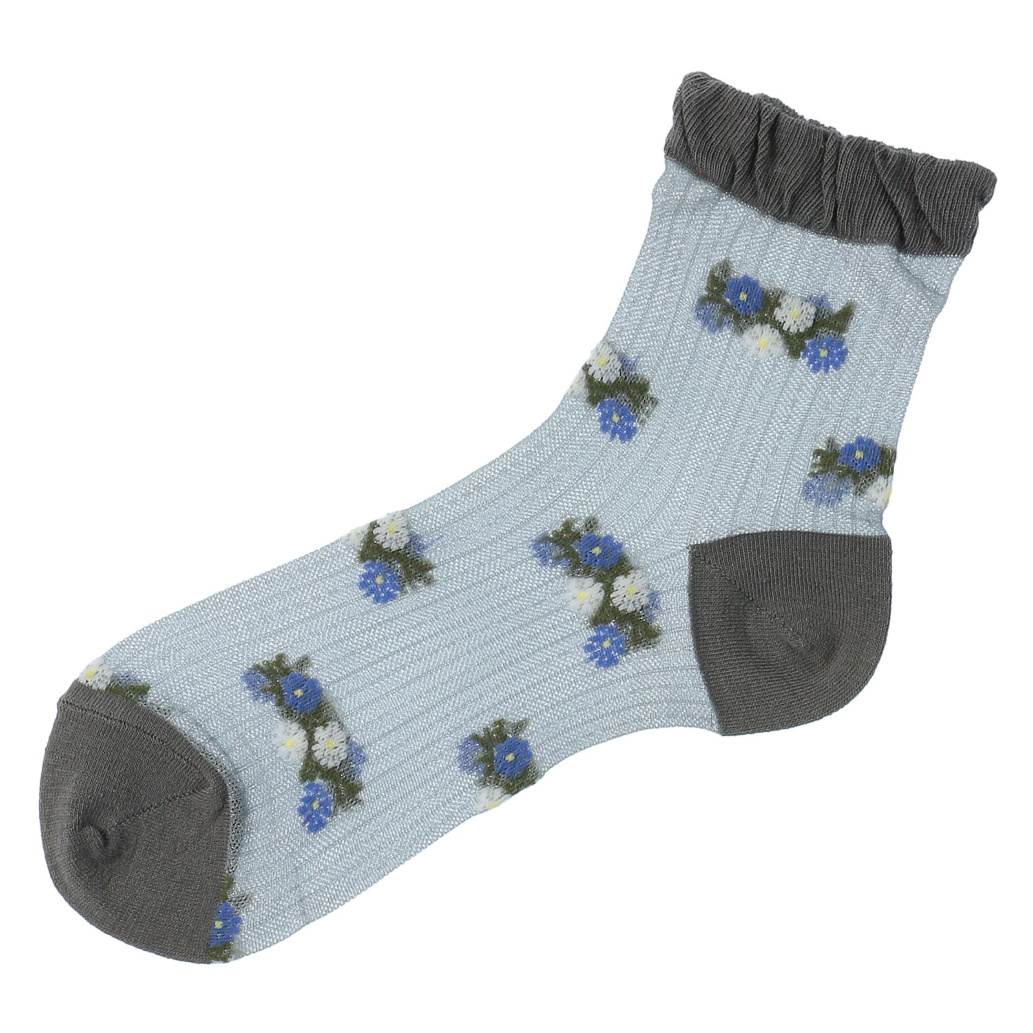 やわらかナイロン シースルーソックス  ストライプお花柄【在庫限り】