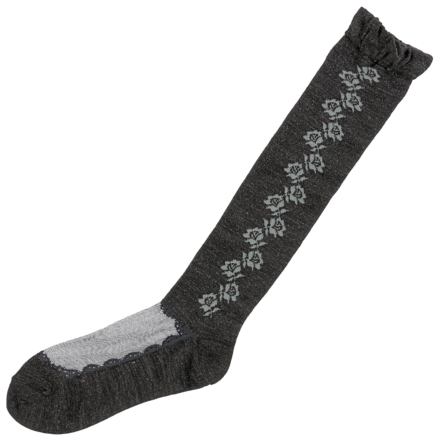 シースルー ハイソックス 毛混 サイドフラワー 靴下 - 画像3