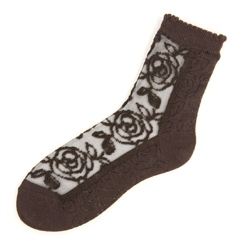 アンゴラ混シースルーソックス レースバラ柄【在庫限り】