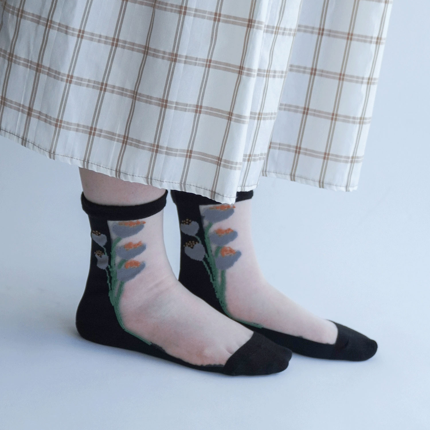 北欧調  お花柄 シースルーソックス - 画像11