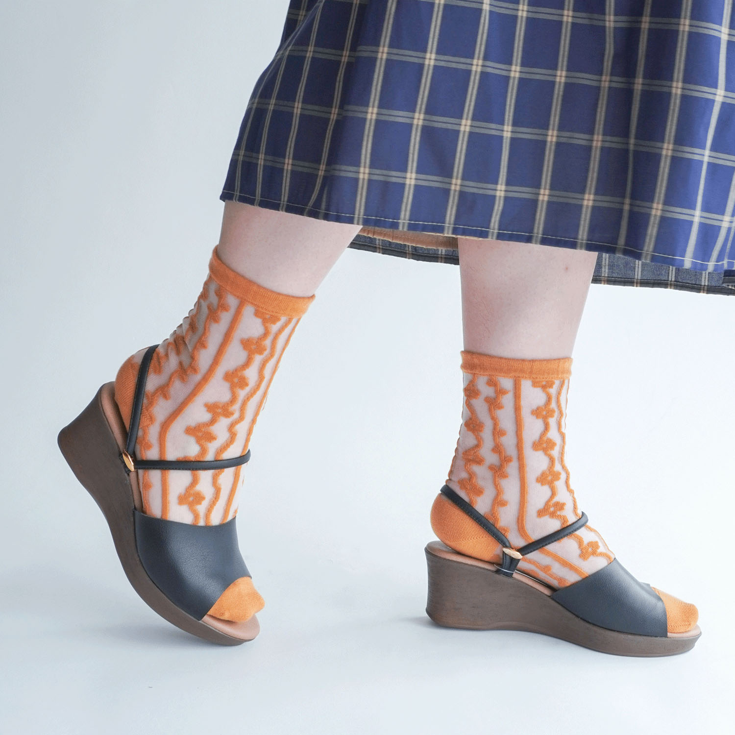 北欧調  お花 ストライプ柄 シースルーソックス - 画像16