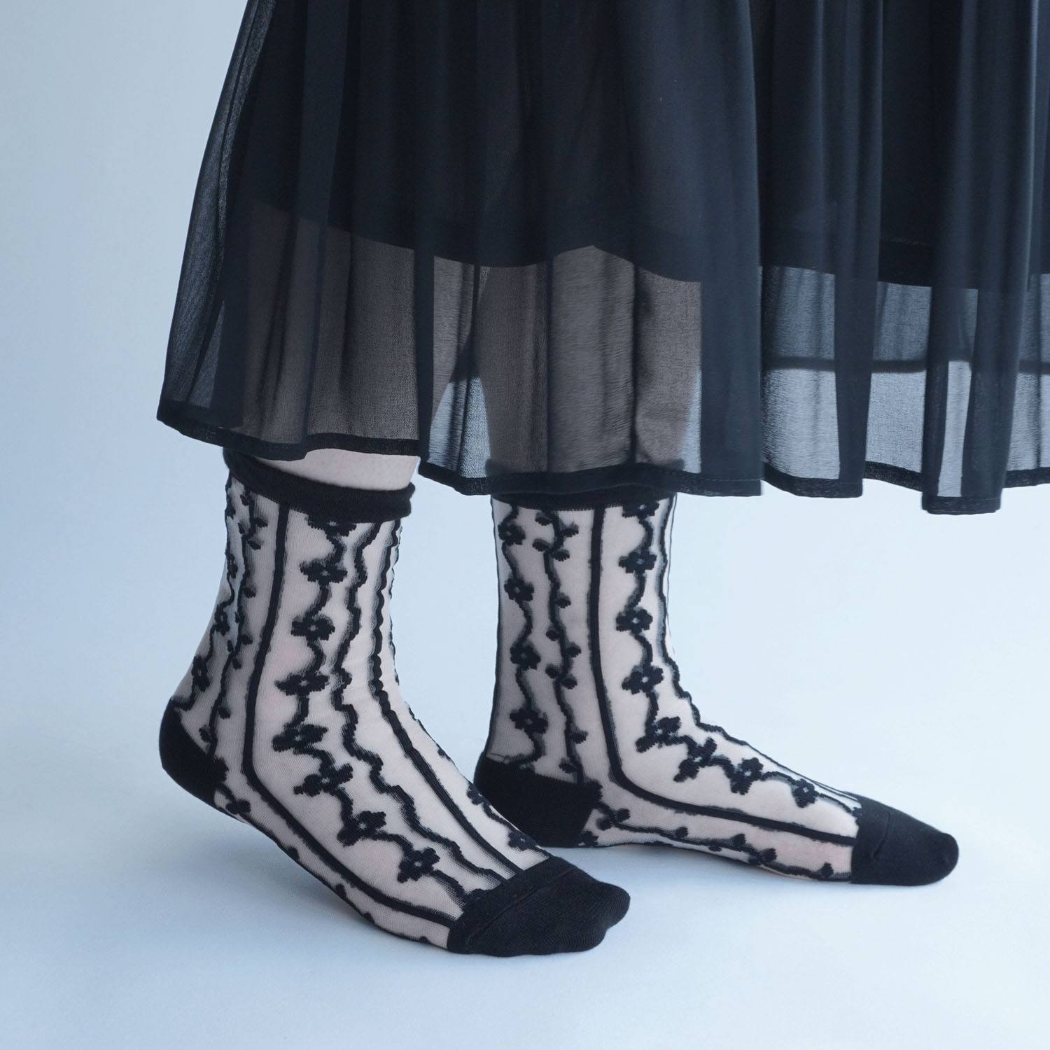 北欧調  お花 ストライプ柄 シースルーソックス - 画像5