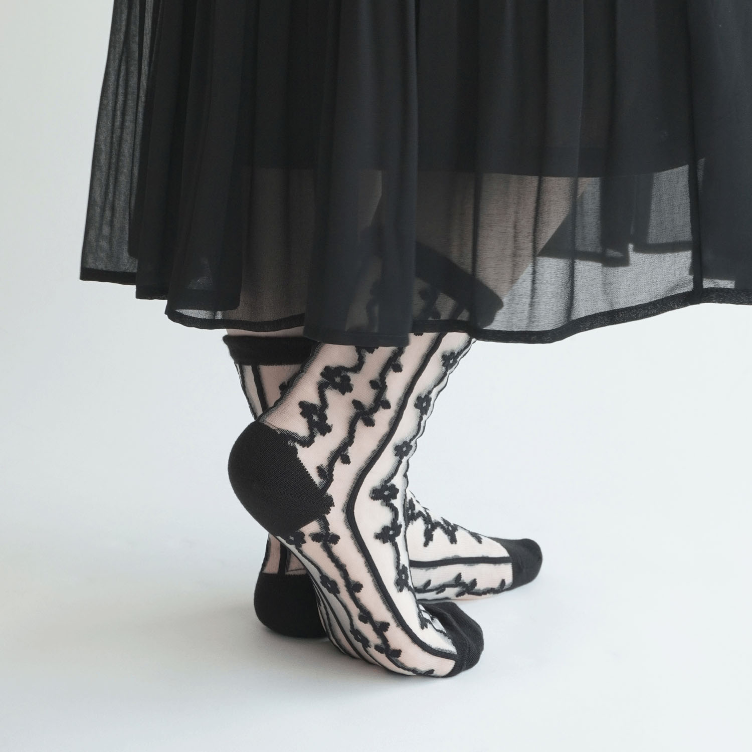 北欧調  お花 ストライプ柄 シースルーソックス - 画像6