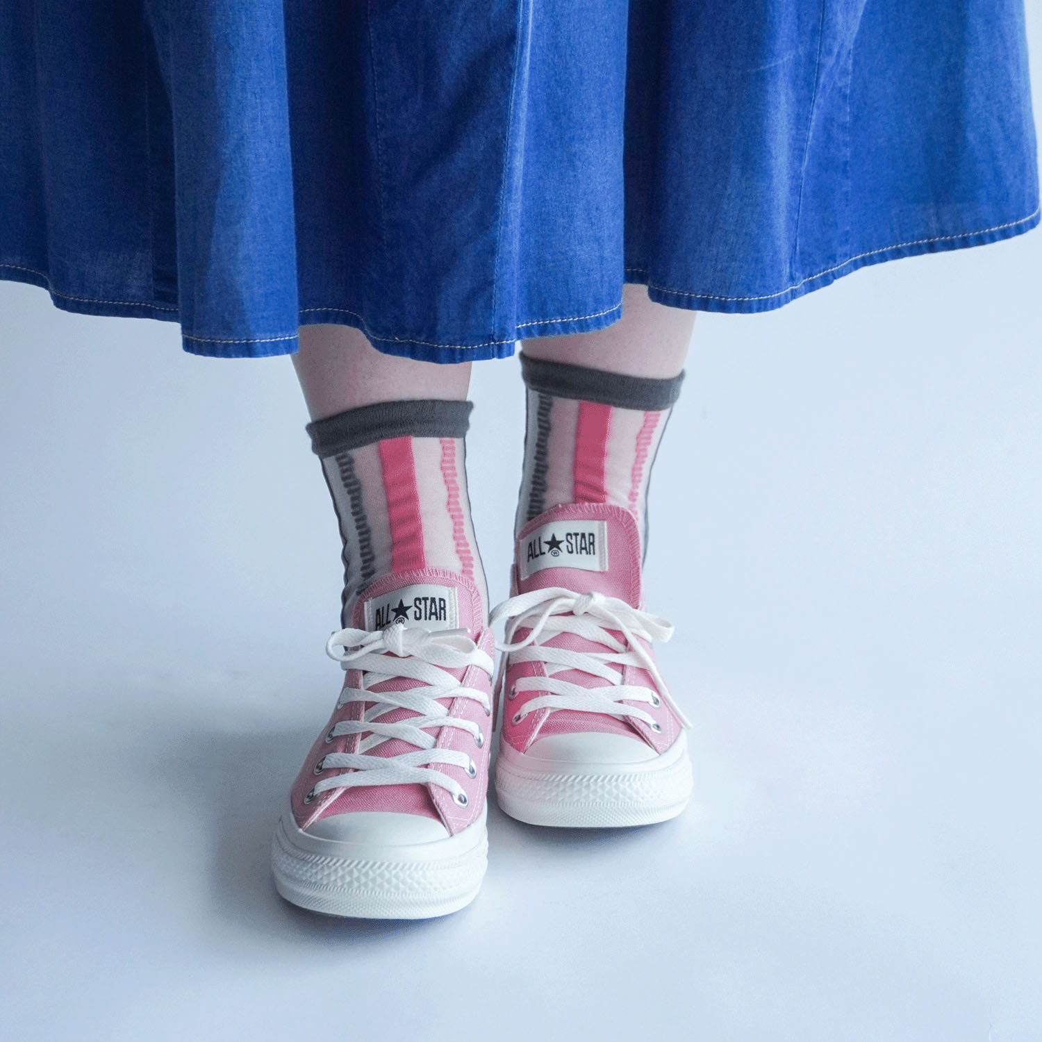 北欧調 幾何学ストライプ柄  シースルーソックス - 画像6