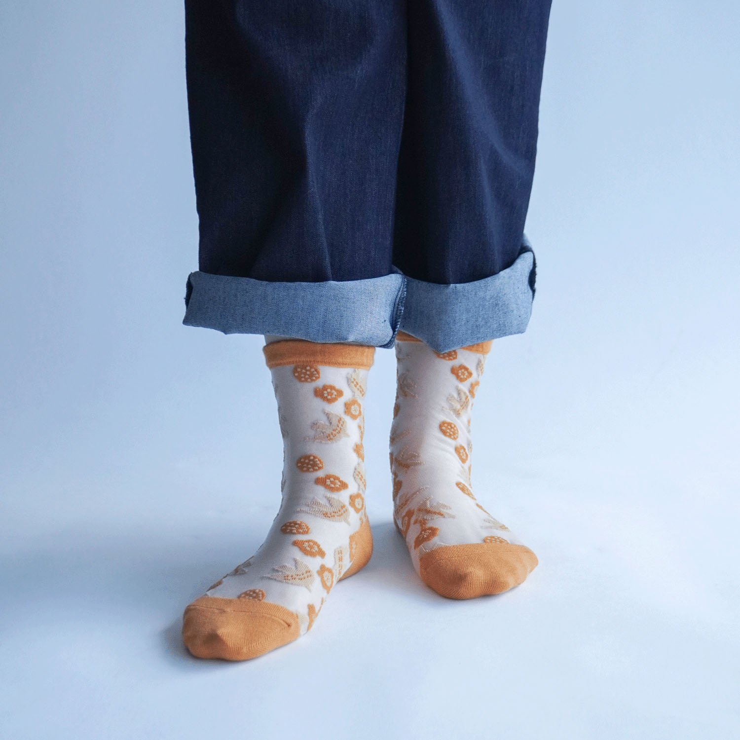 北欧調  鳥とお花総柄 シースルーソックス - 画像13