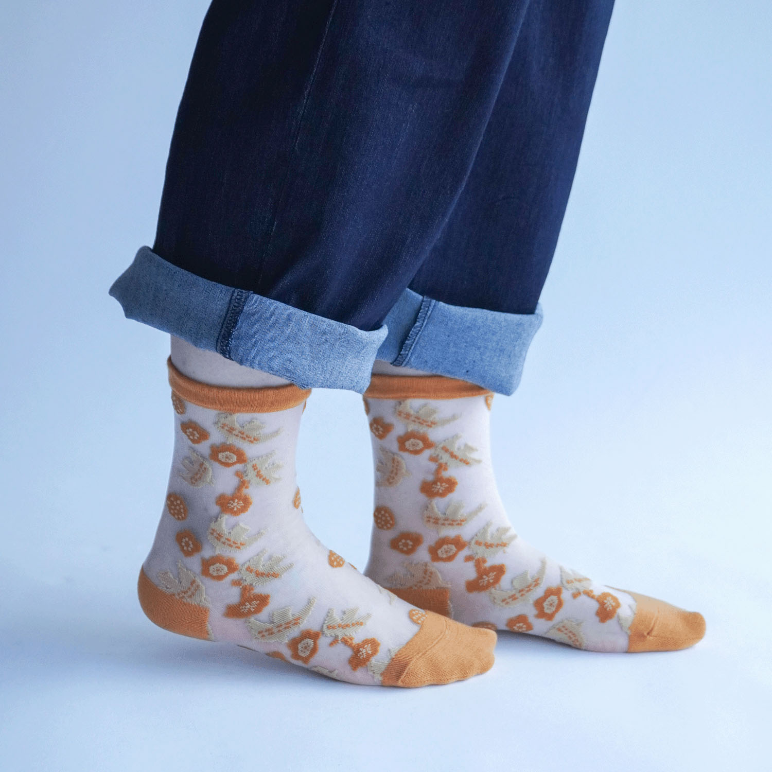 北欧調  鳥とお花総柄 シースルーソックス - 画像14