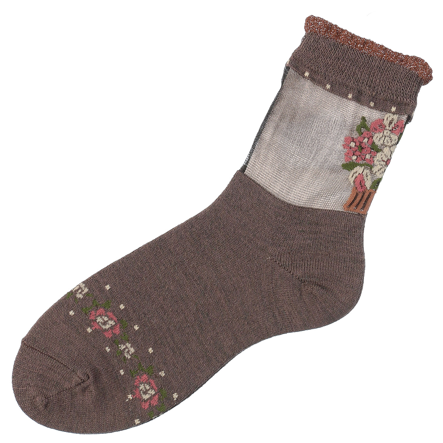 シースルーソックス  アンゴラ混 後ろ花柄 靴下