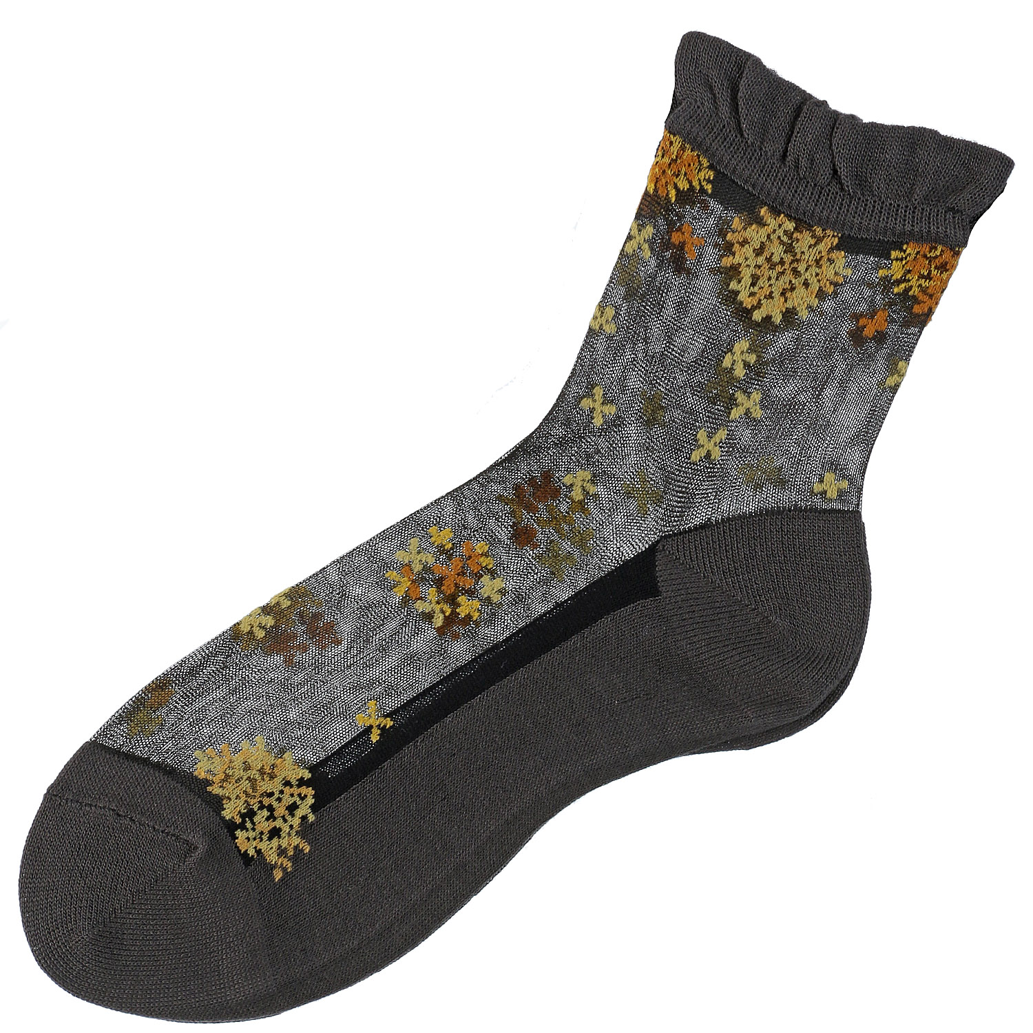 シースルーソックス クルー丈 シルク混 小花柄【在庫限り】