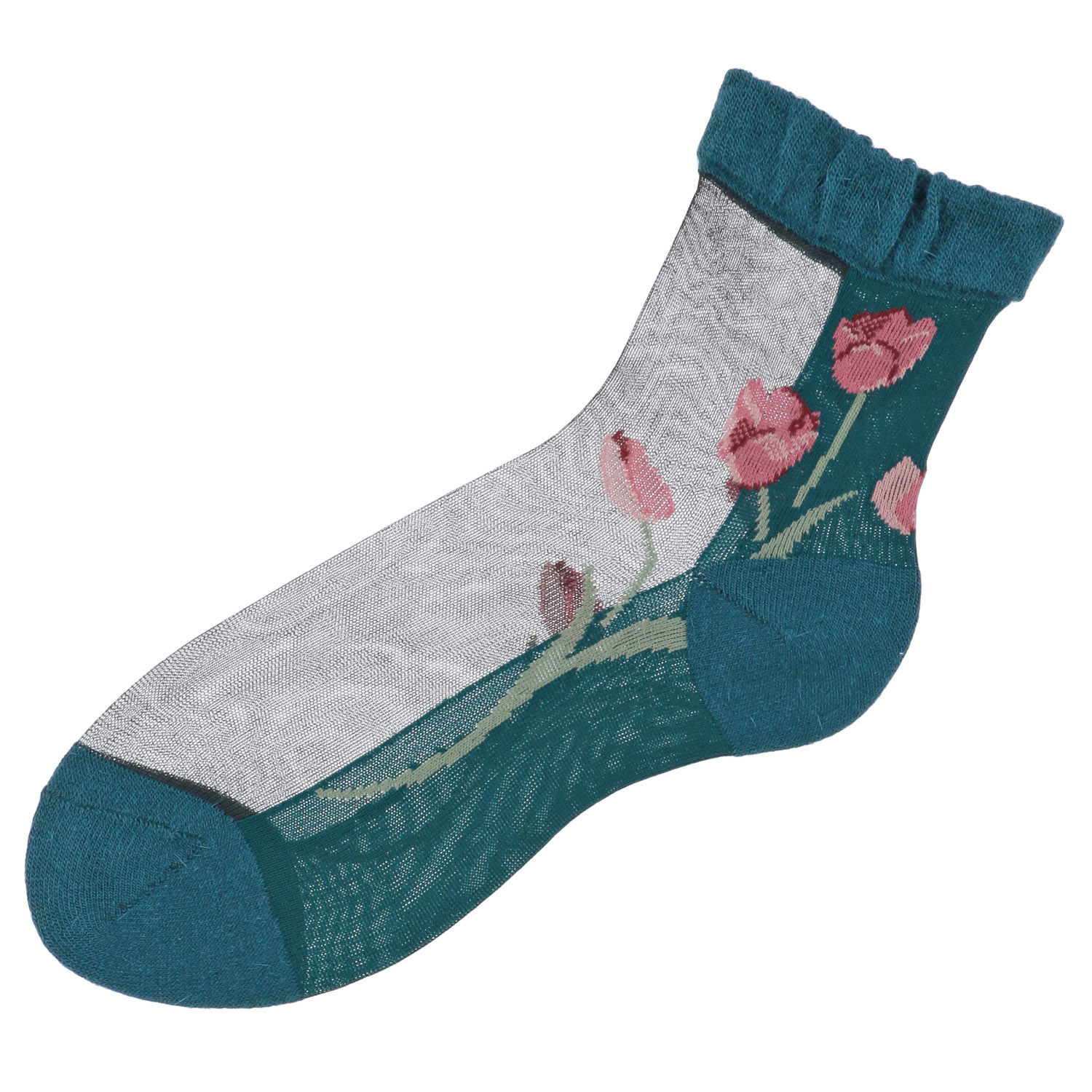 25AW  シースルーソックス クルー丈 アンゴラ混 チューリップ柄【在庫限り】 - 画像7