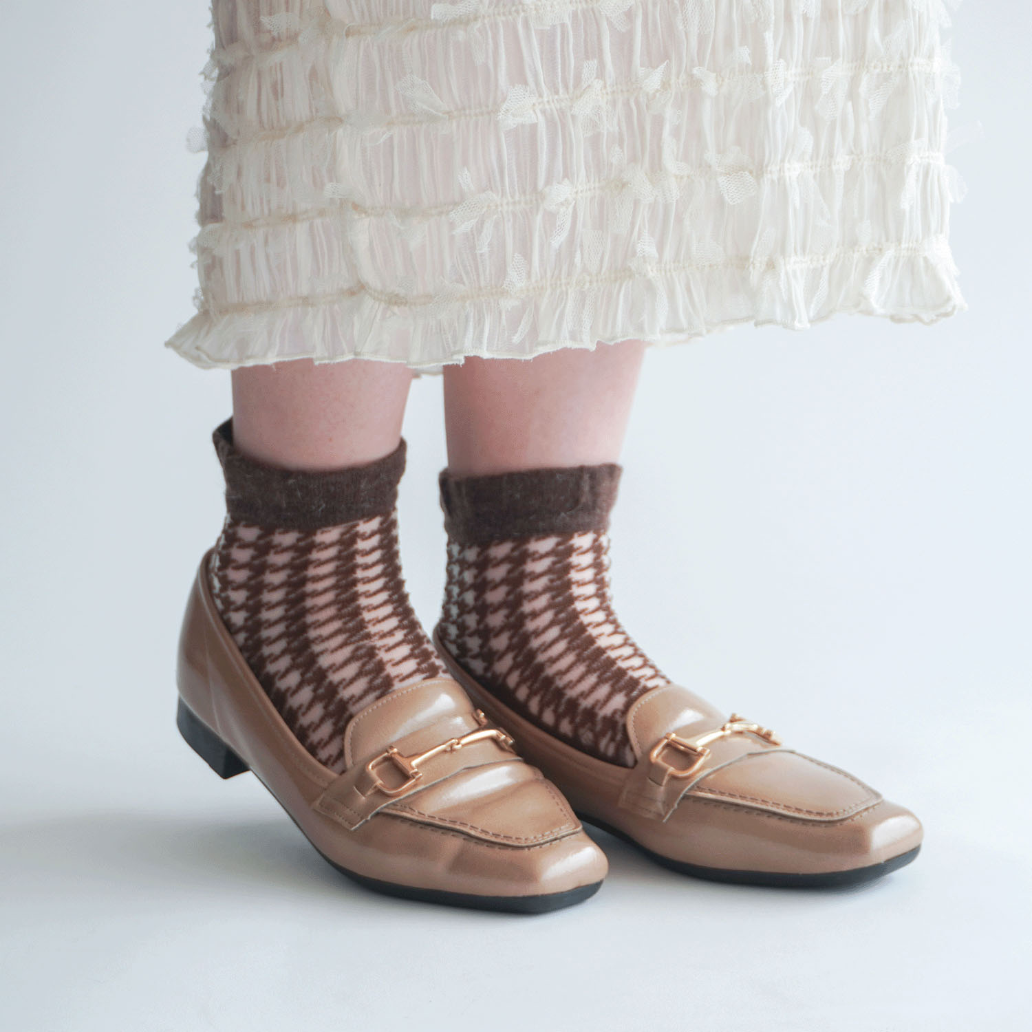 25AW新柄  シースルーソックス クルー丈 アンゴラ混 千鳥柄【在庫限り】 - 画像7