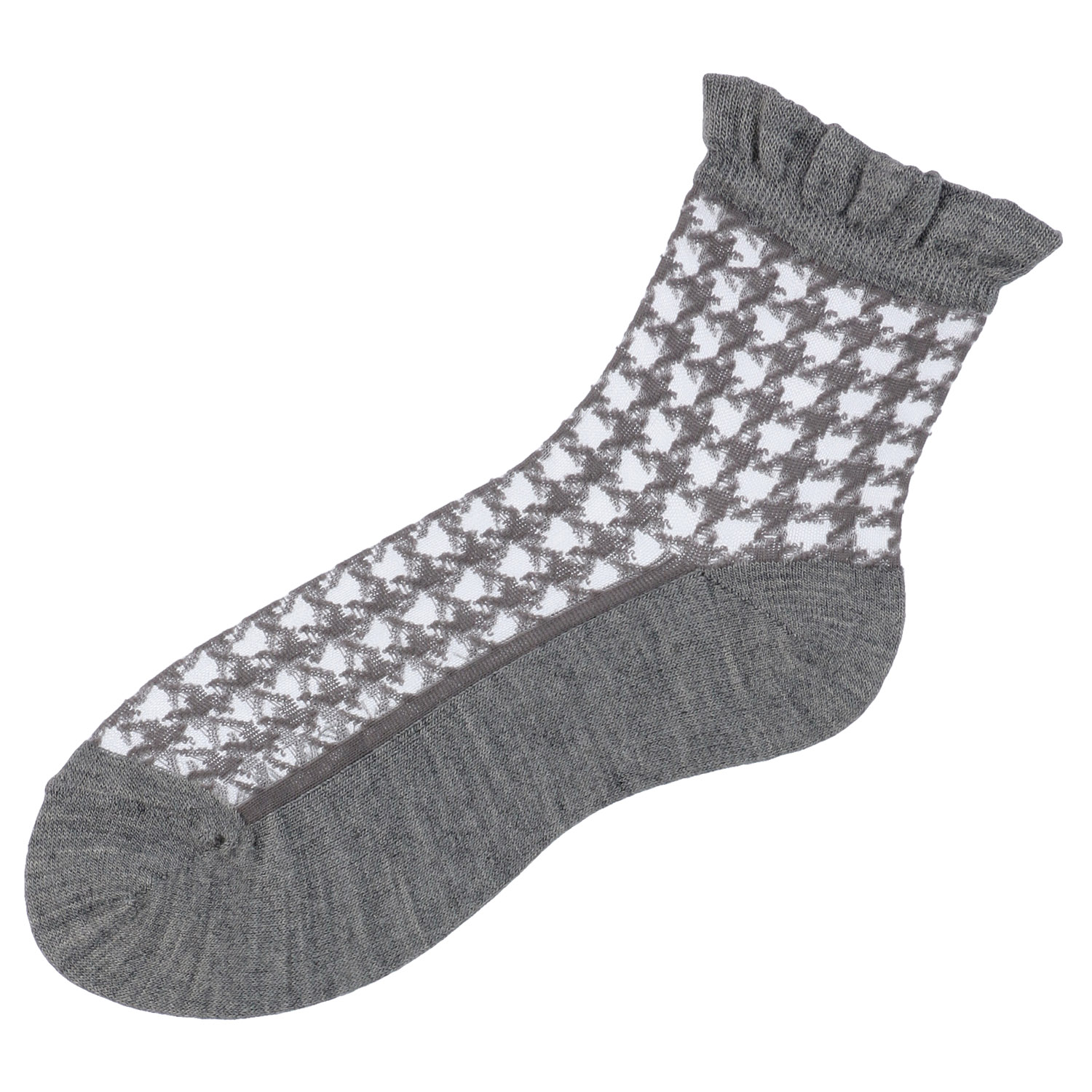 25AW新柄  シースルーソックス クルー丈 アンゴラ混 千鳥柄【在庫限り】