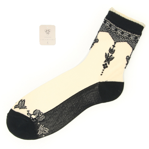 ≪大寸≫シースルーソックス 花・蝶柄 - 画像4