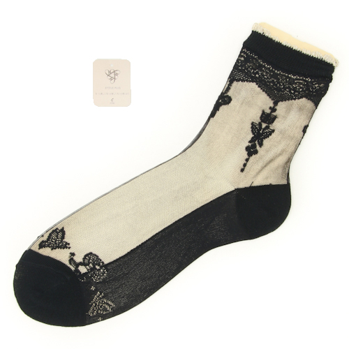 ≪大寸≫シースルーソックス 花・蝶柄 - 画像9