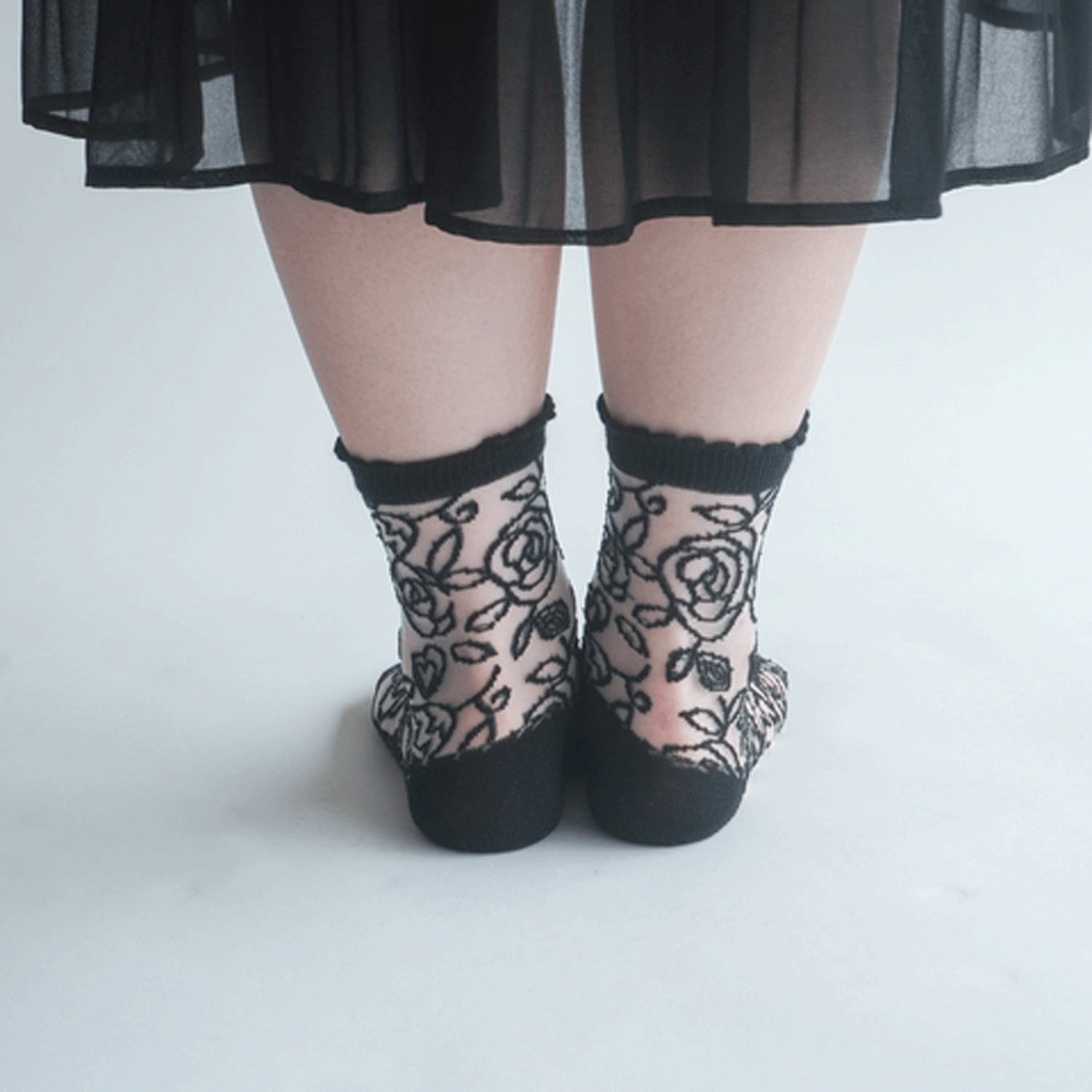 大人気★《大寸》シースルーソックス レース薔薇柄 - 画像11