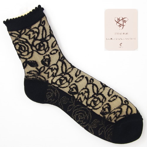 大人気★《大寸》シースルーソックス レース薔薇柄 - 画像13