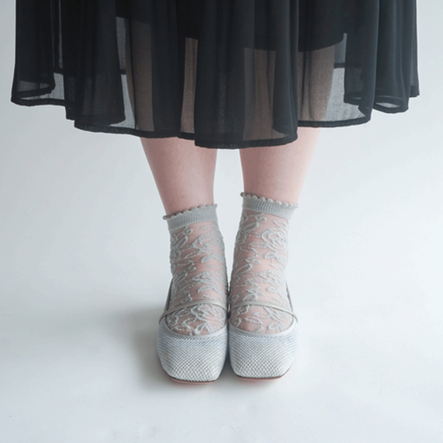 大人気★《大寸》シースルーソックス レース薔薇柄 - 画像5