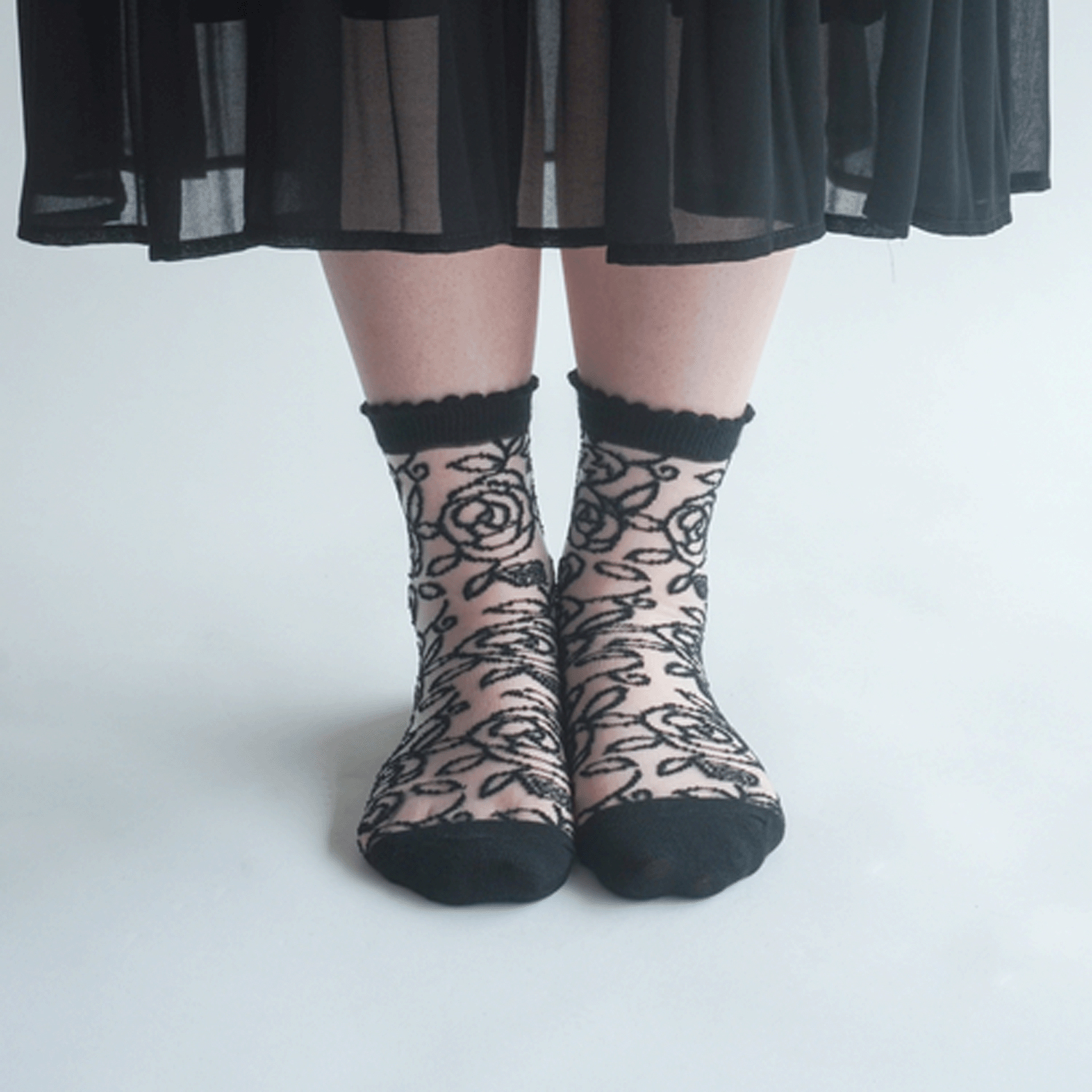 大人気★《大寸》シースルーソックス レース薔薇柄 - 画像9
