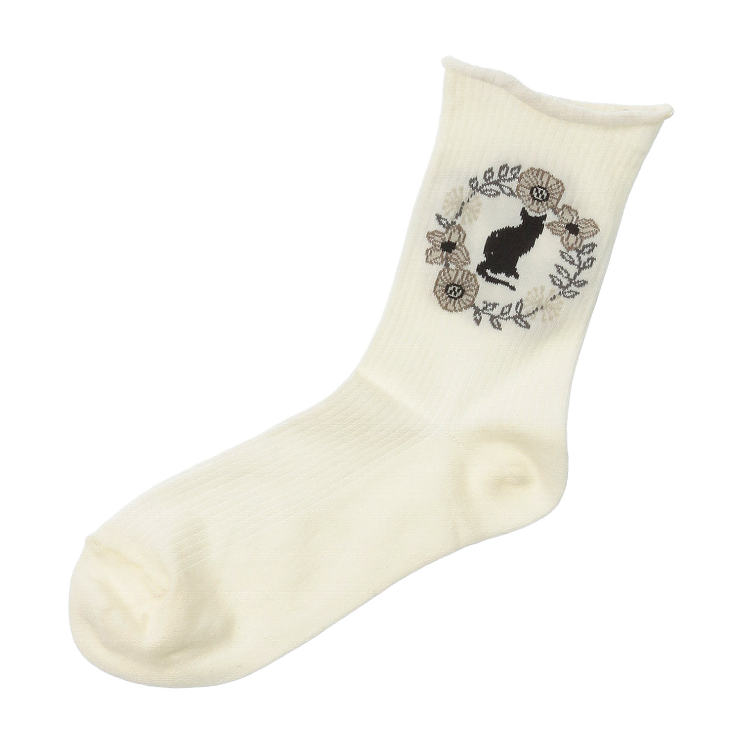 【ホワイトのみ】手篝ソックス 猫リース柄【在庫限り】 - 画像2