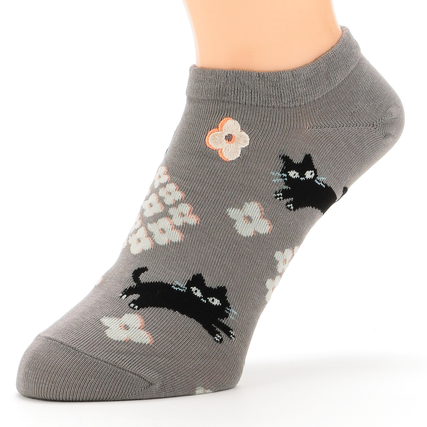 Natural Collection  スニーカー丈 ネコとフラワー 靴下【在庫限り】 - 画像2