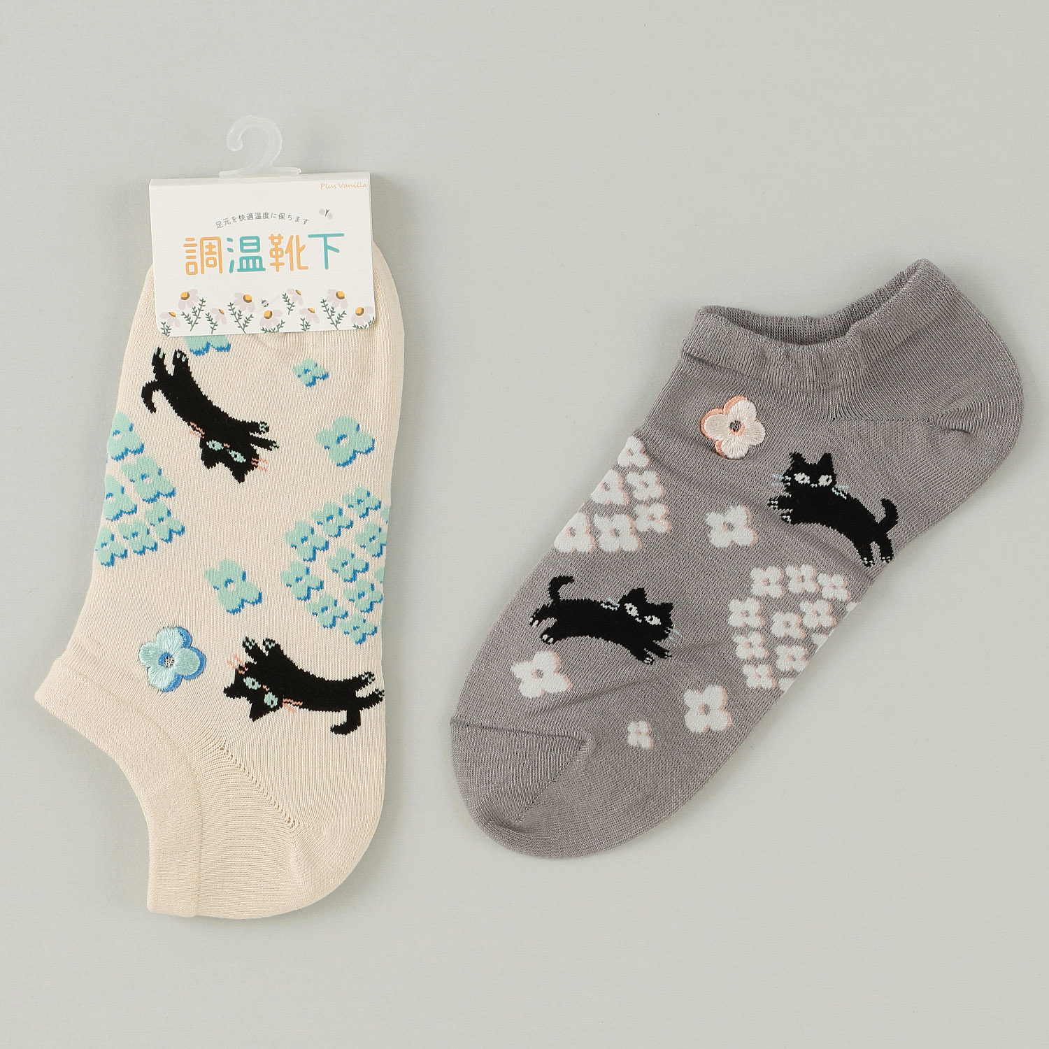 Natural Collection  スニーカー丈 ネコとフラワー 靴下【在庫限り】