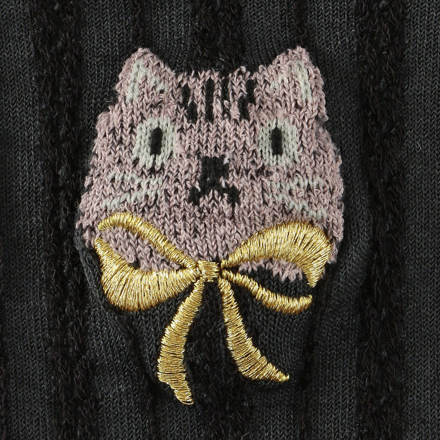 Natural Collection  クルー丈 シルクMIX ねこ柄 りぼん 靴下 - 画像3