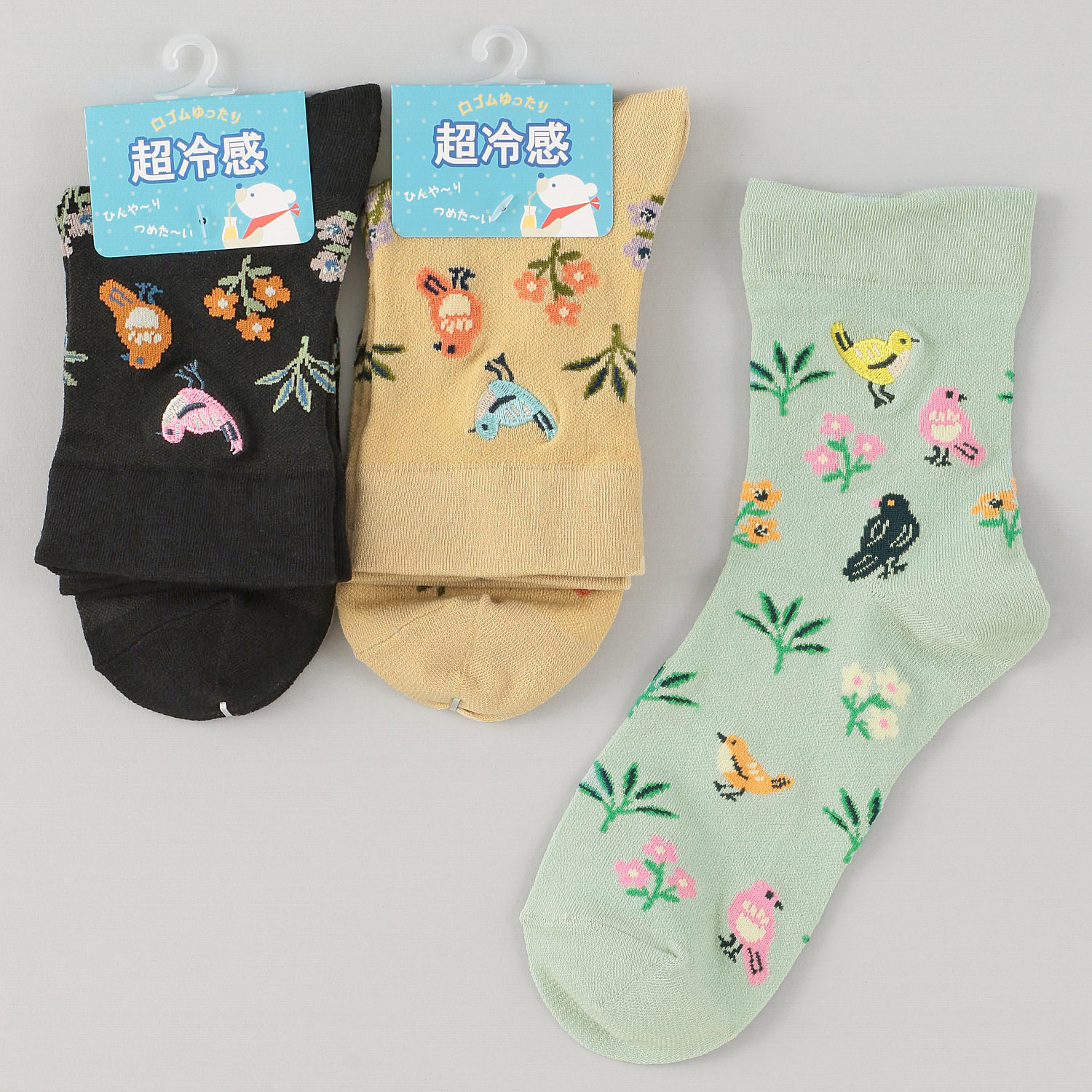 Natural Collection クルー丈 超冷感  小鳥柄 靴下