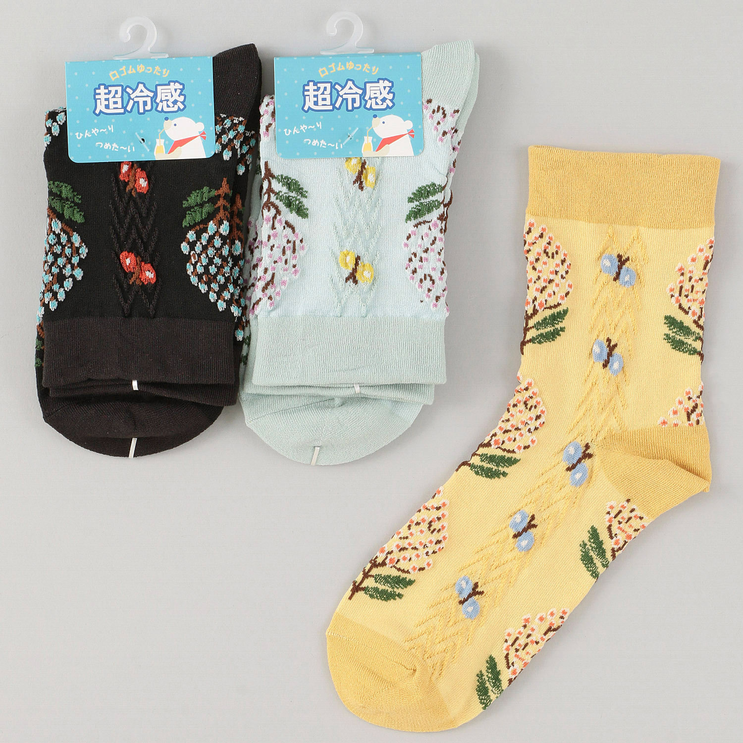 Natural Collection クルー丈 超冷感 草木柄 靴下