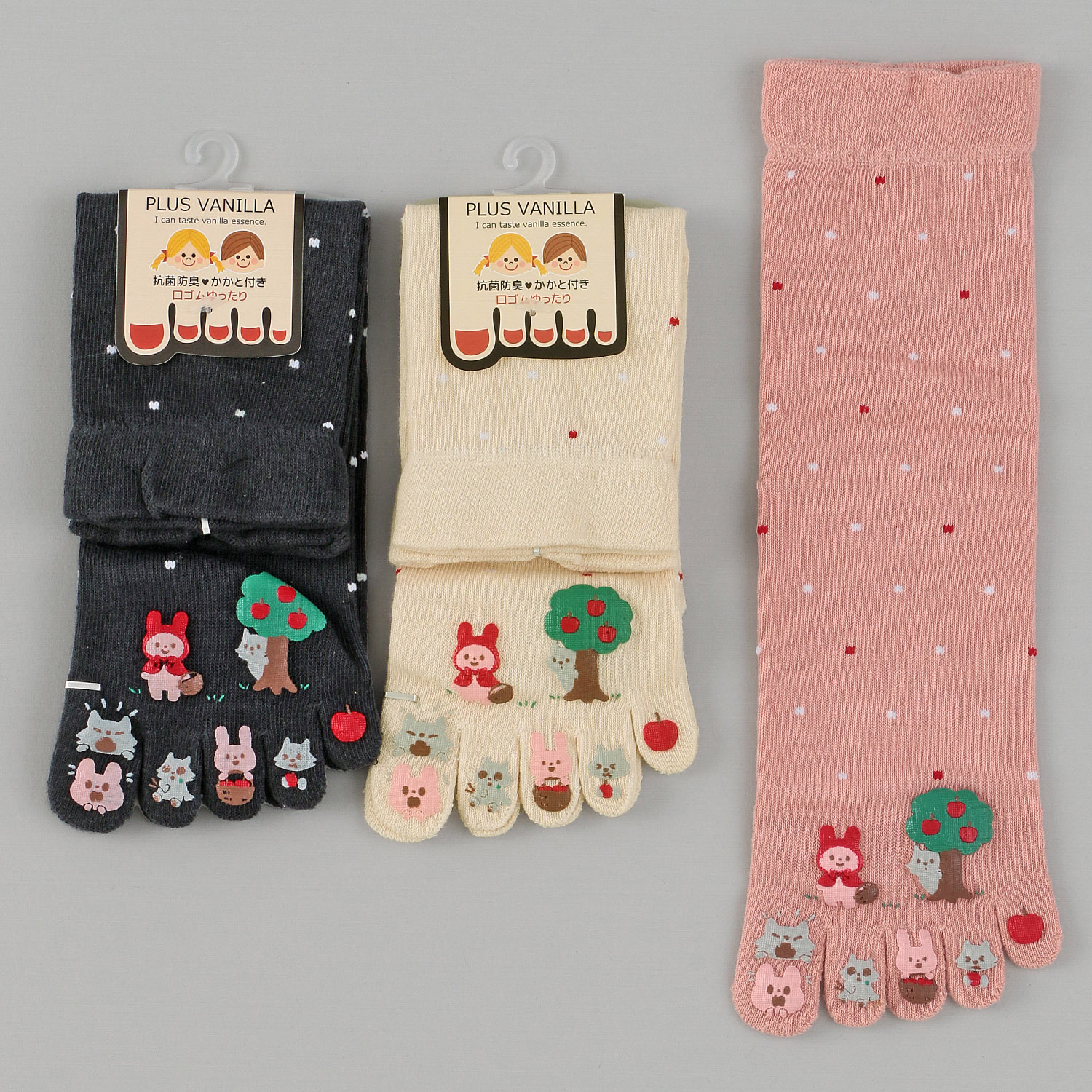 5本指 クルー丈  赤ずきん うさぎ   ラバー付き  靴下