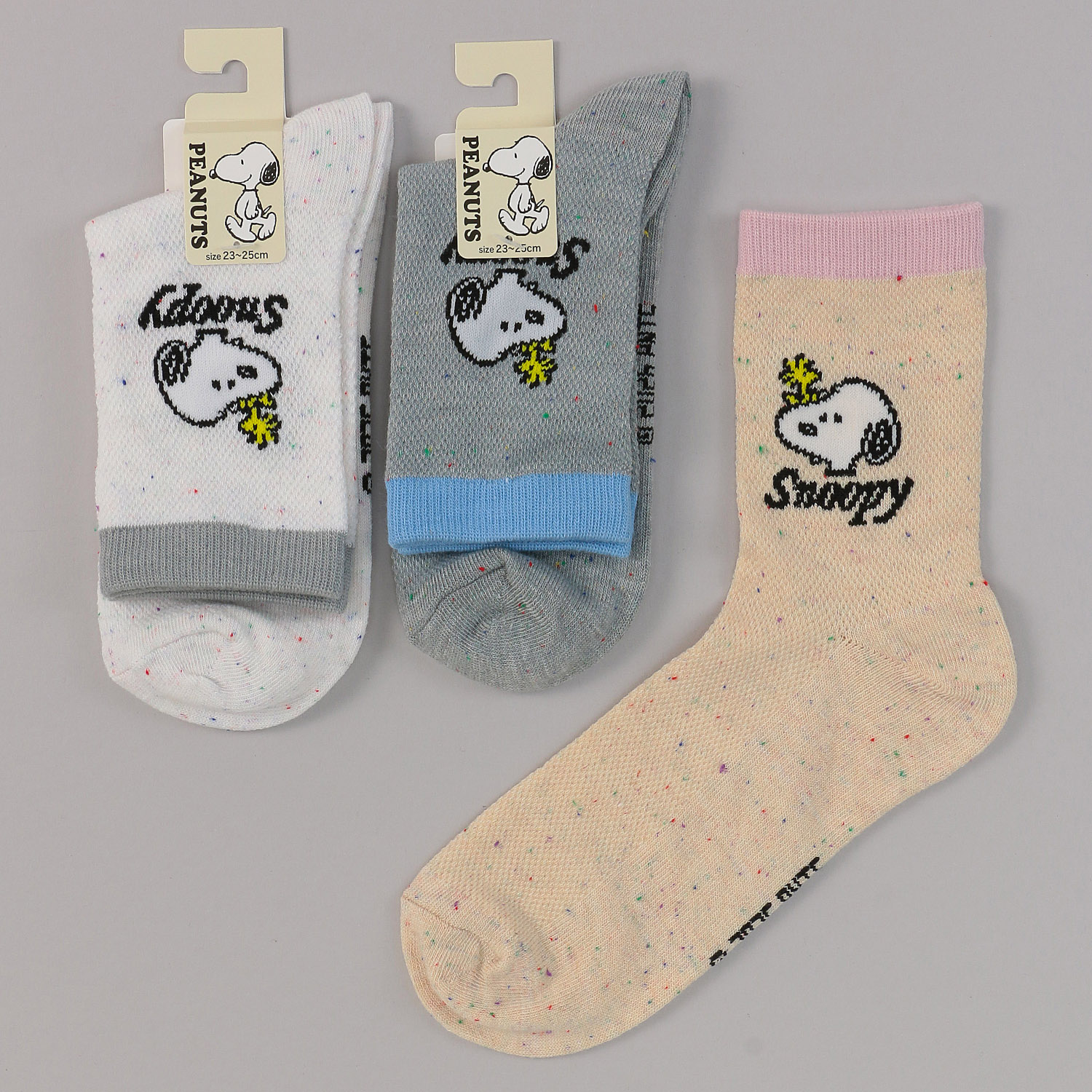 クルー丈 スヌーピー メッシュ つぶつぶ 靴下