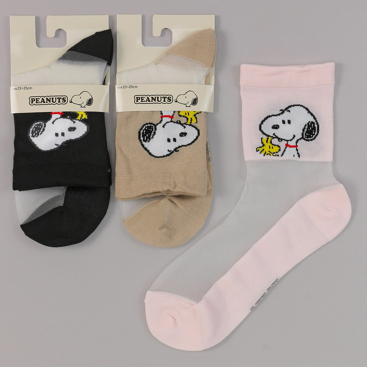 クルー丈 スヌーピー シースルー 靴下