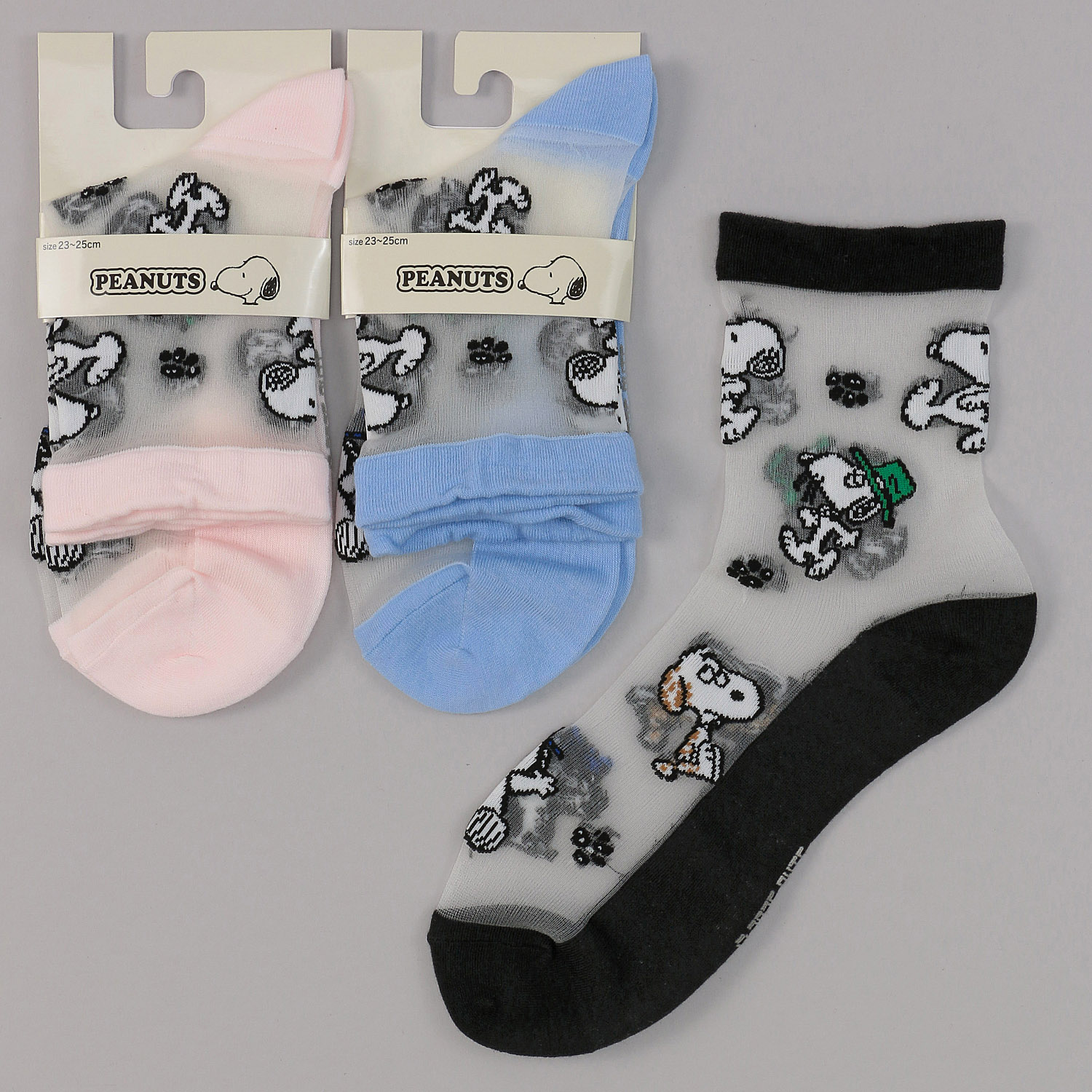 クルー丈 スヌーピー 総柄  シースルー 靴下【在庫限り】