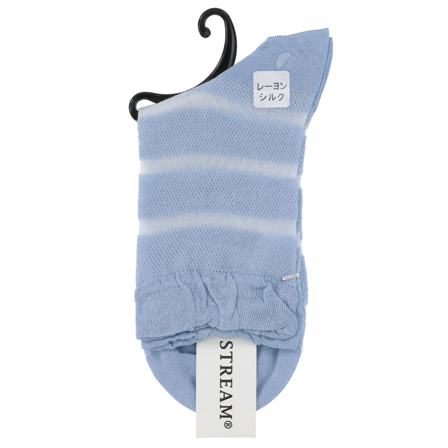 STREAM  ゴム口 シャーリング シースルーボーダー クルー丈 靴下 - 画像2