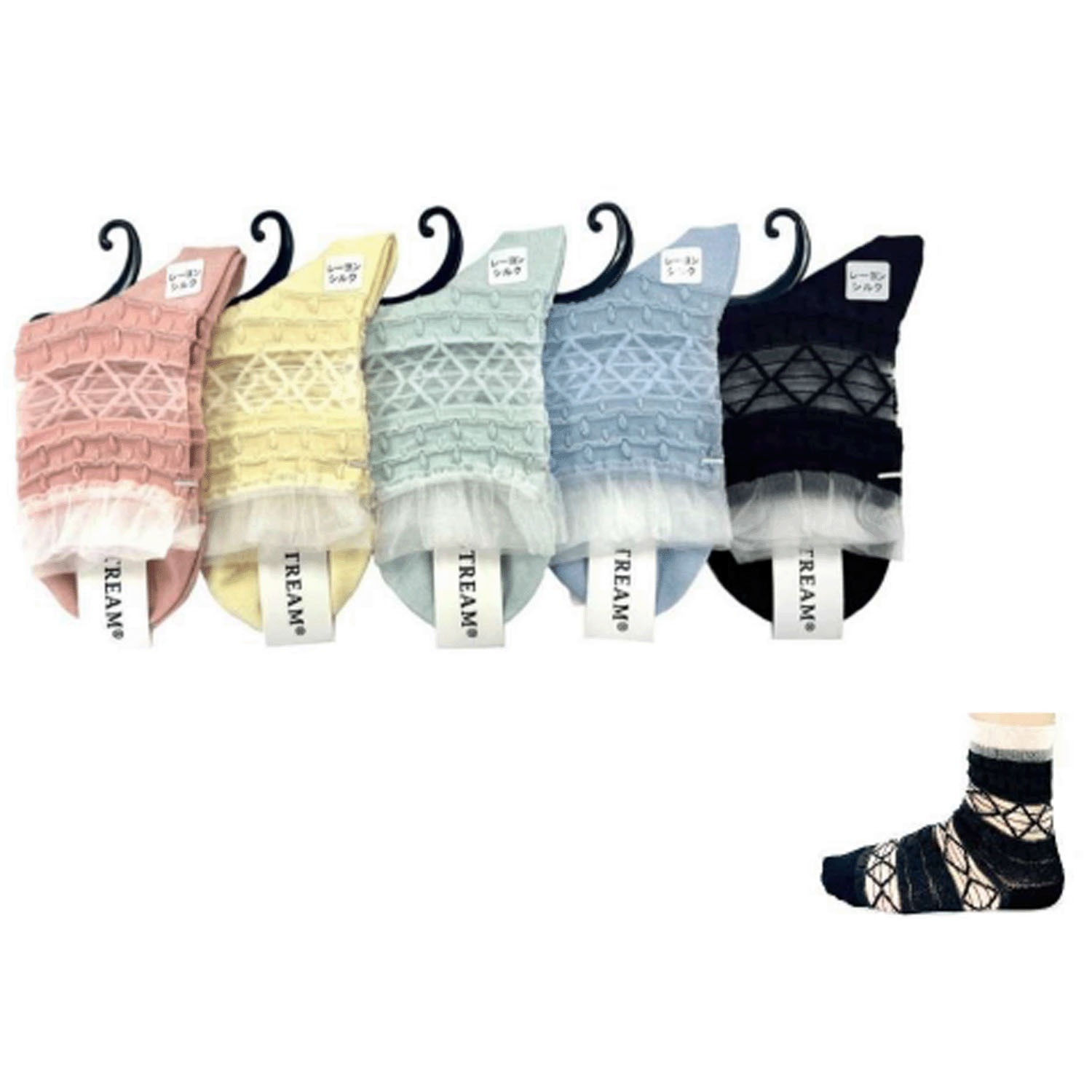 STREAM  シースルー切替フロート雫柄 クルー丈 靴下