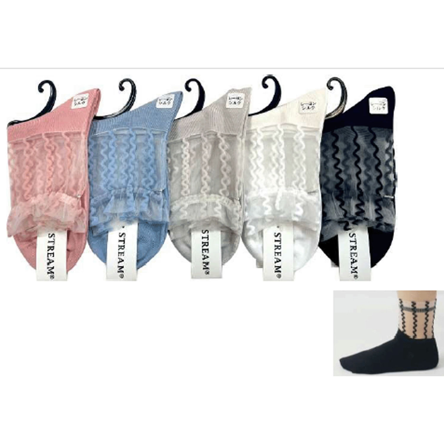 STREAM  トップシースルー 波ストライプ柄 クルー丈 靴下