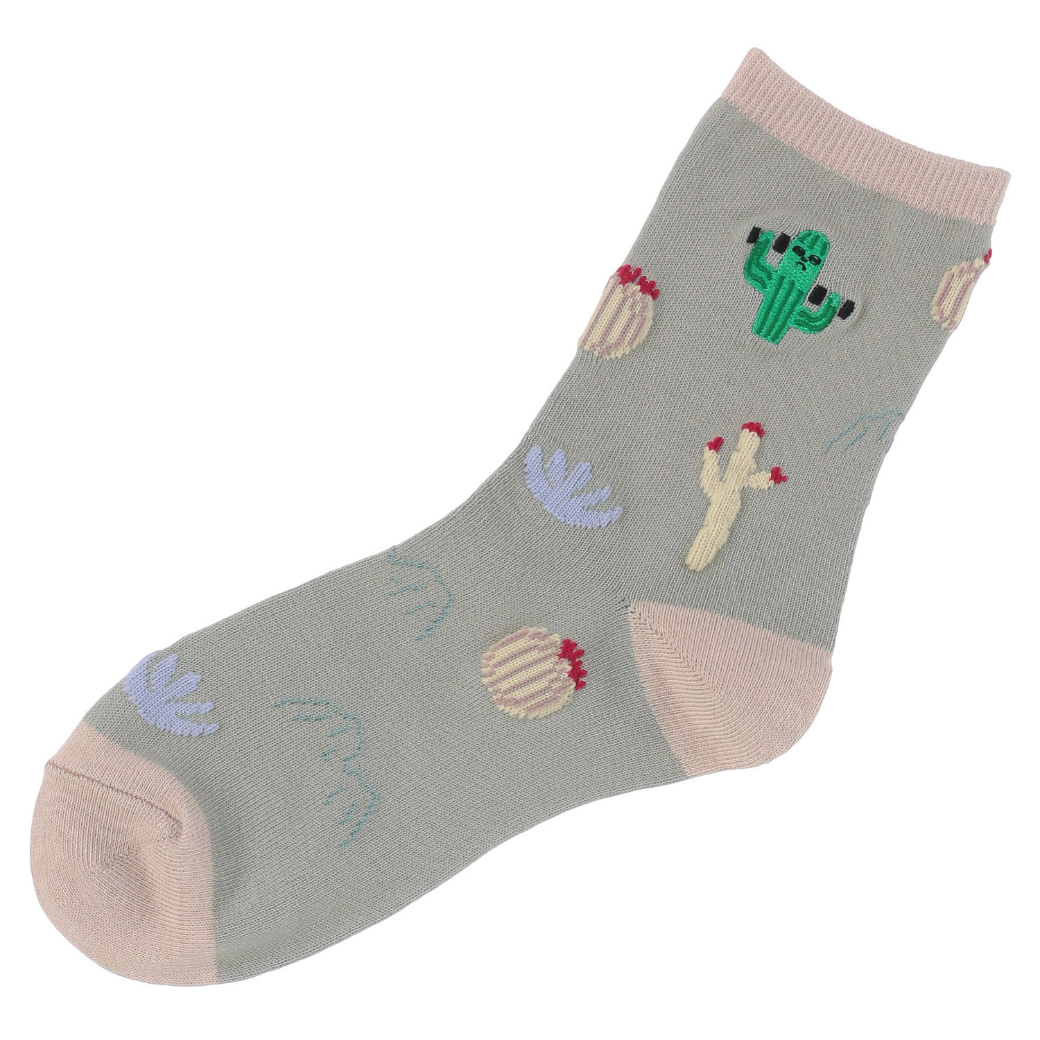 STREAM   Funny Friends 筋トレさぼてん 刺しゅう クルー丈 靴下 - 画像5