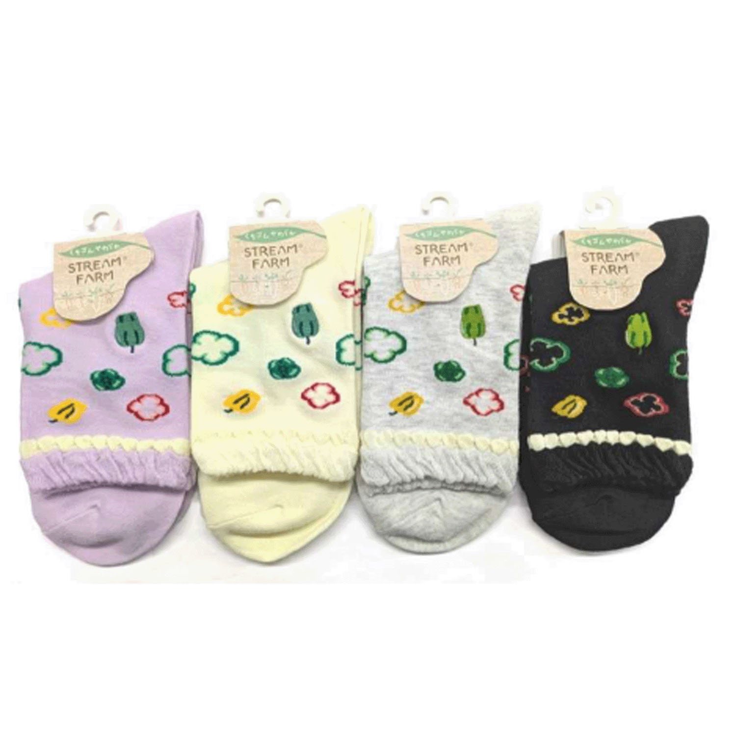 STREAM   ピーマン部分刺しゅう  クルー丈 靴下